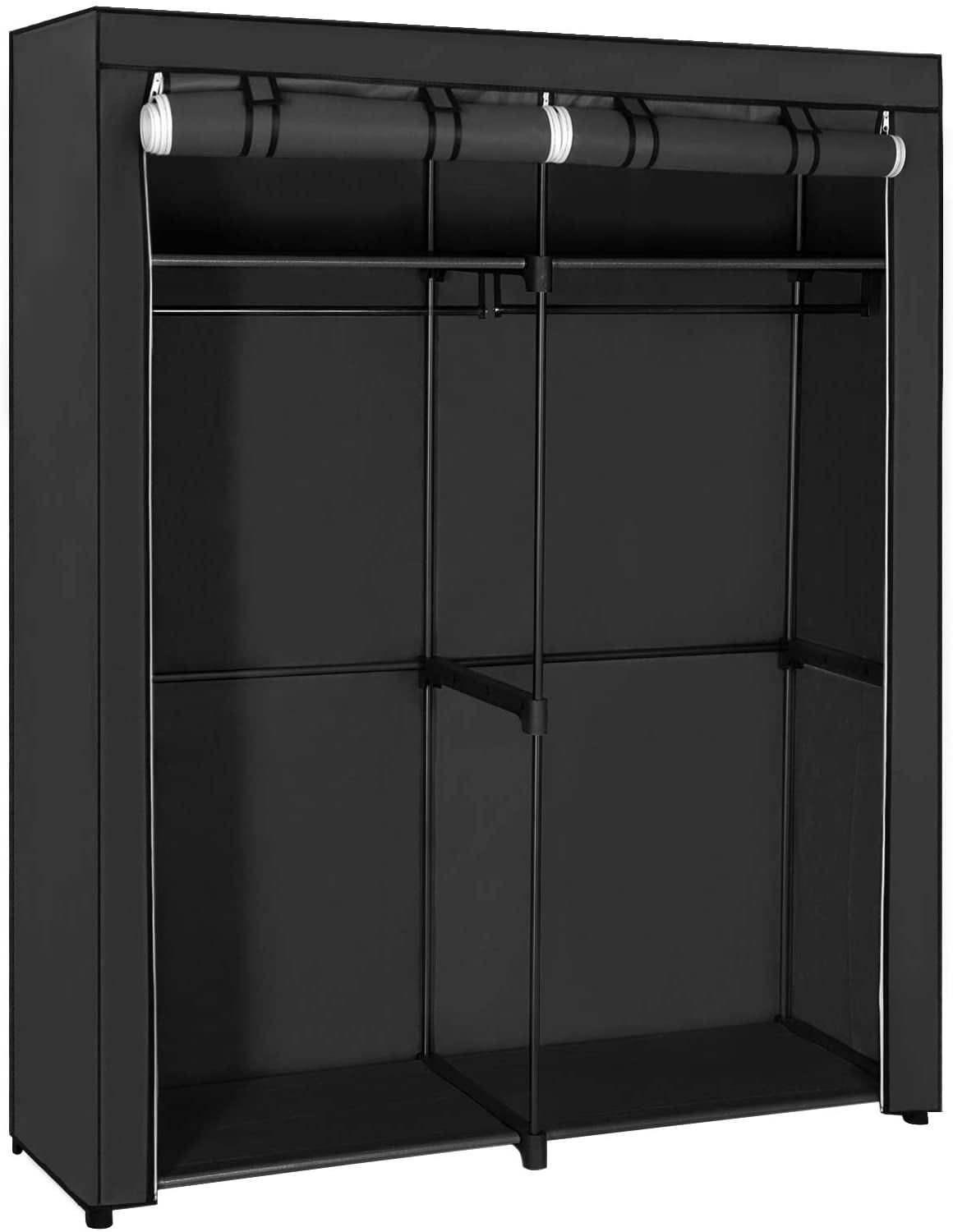 Black Portable Fabric Wardrobe with Hanging Rods