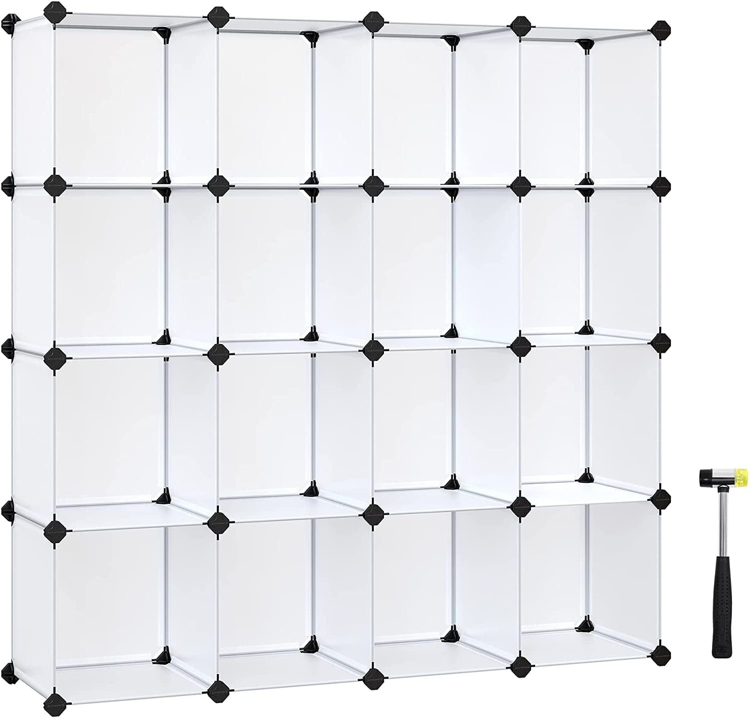 White 16-Cube Modular Storage Organizer with Metal Frame