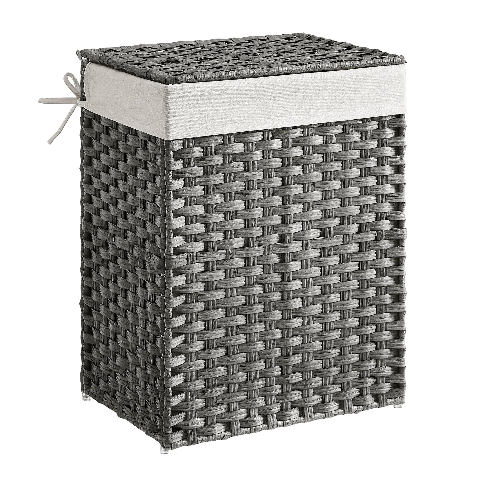 Gray Woven Laundry Hamper with Lid and Handles