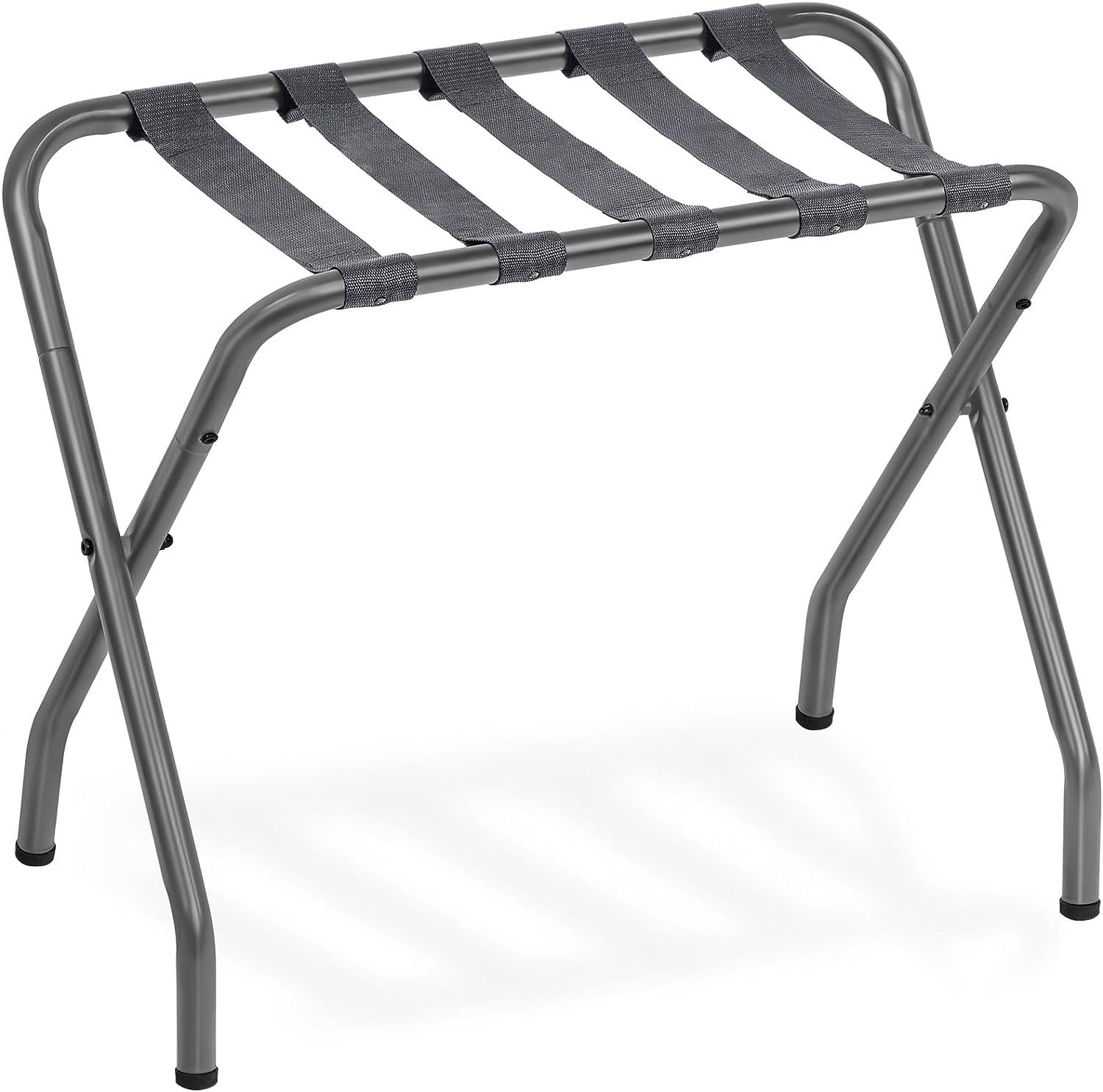 Gray Steel Foldable Luggage Rack with Nylon Straps