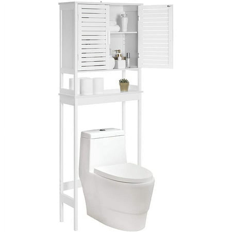 White Adjustable Over-the-Toilet Storage Cabinet with Bamboo MDF