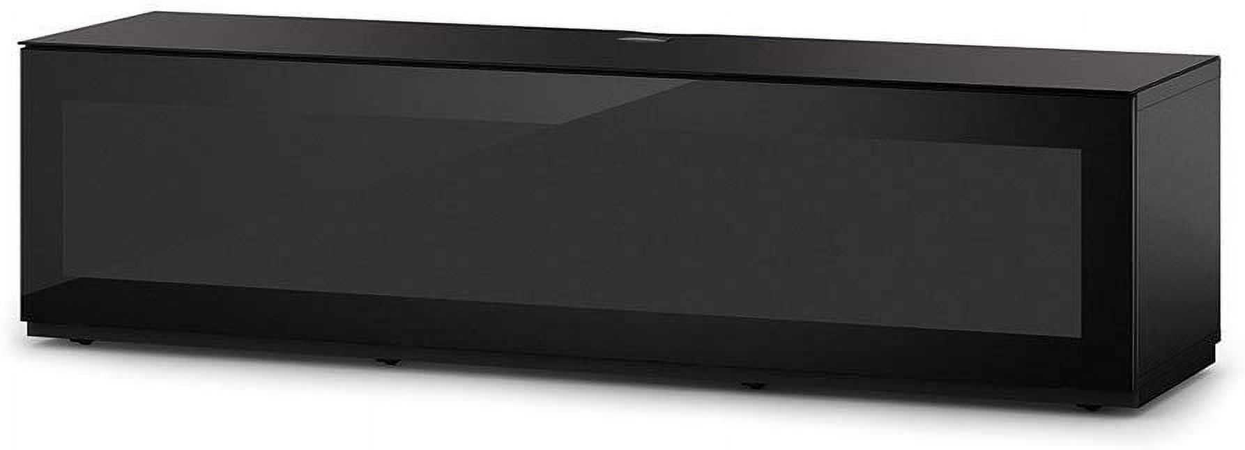 Modern 65'' Black Wood & Frosted Glass TV Stand with Hidden Wheels