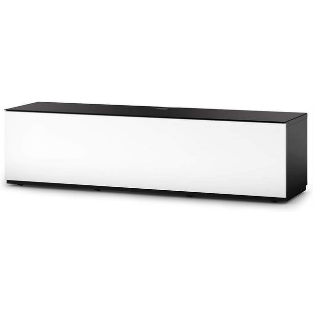 Modern White Wood and Glass 75" TV Stand with Hidden Wheels