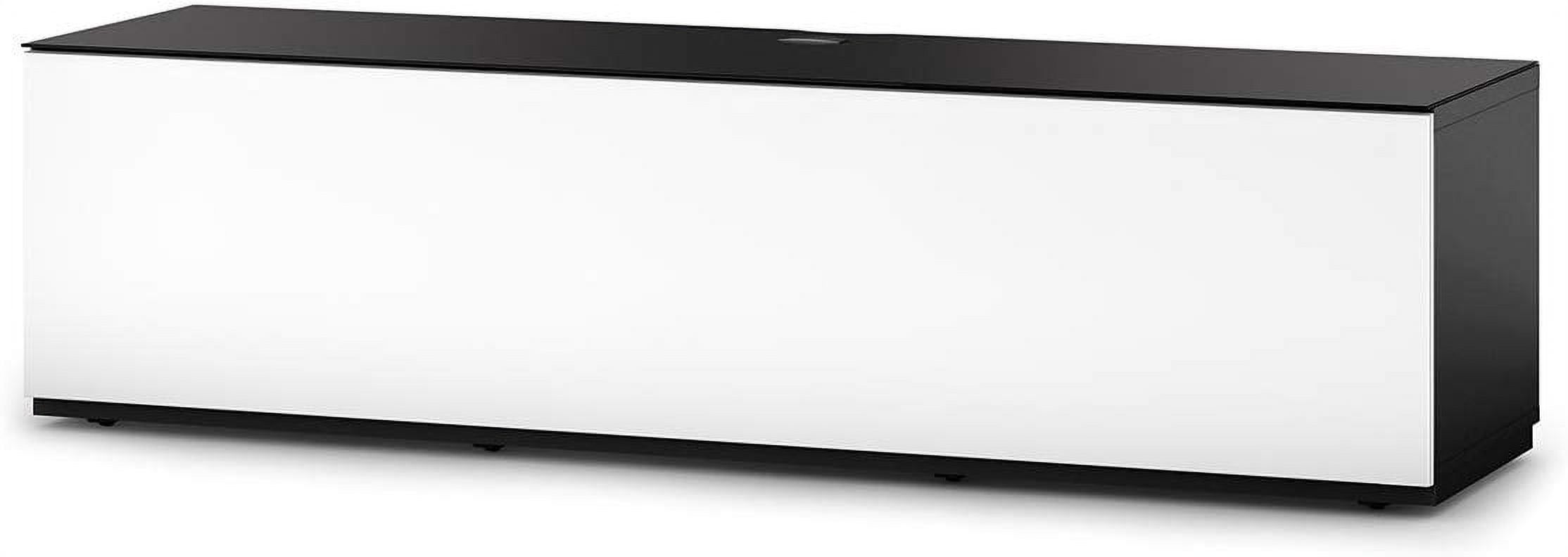 Modern White Wood and Glass 75" TV Stand with Hidden Wheels