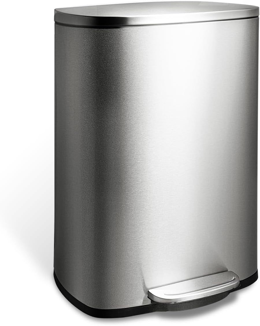 13 Gallon Silver Stainless Steel Step-On Trash Can