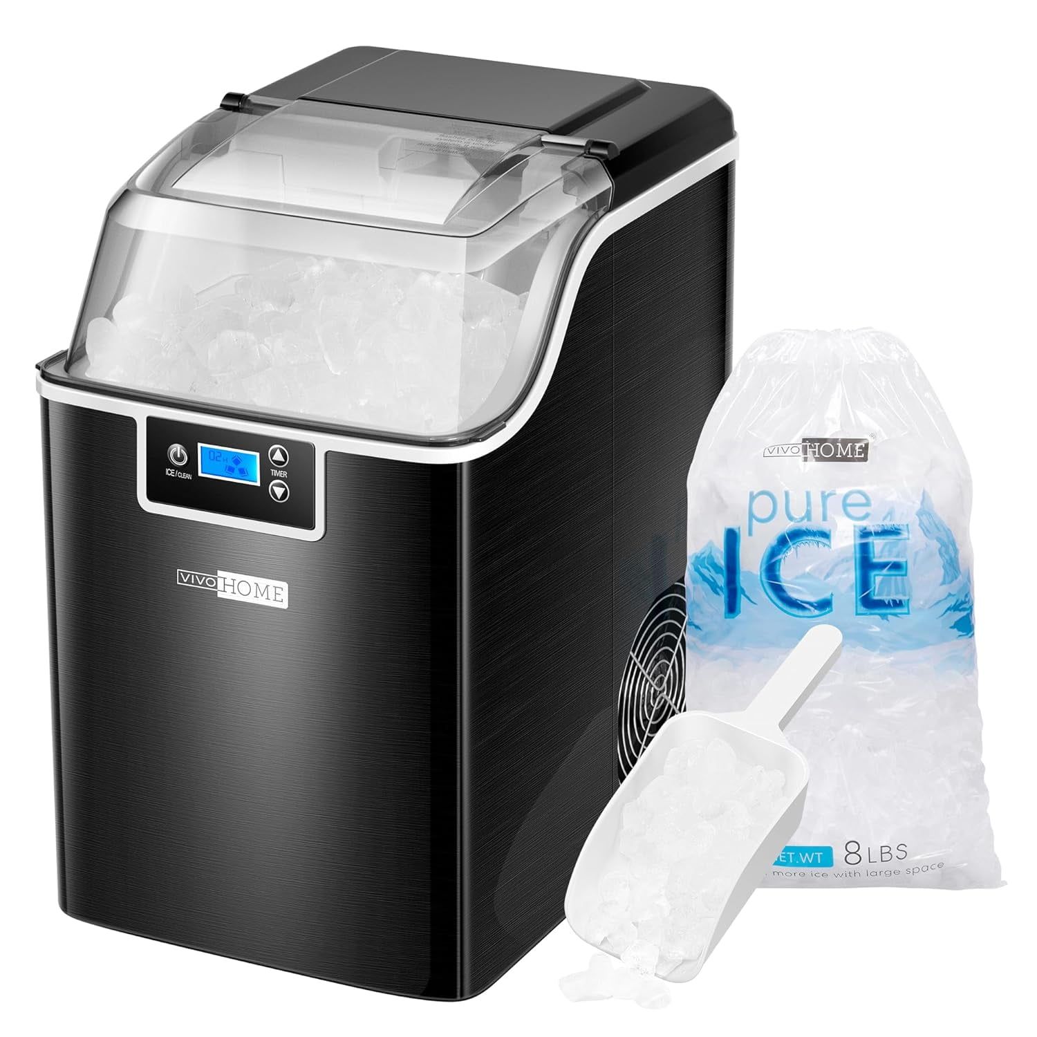 Black Stainless Steel Portable Countertop Nugget Ice Maker