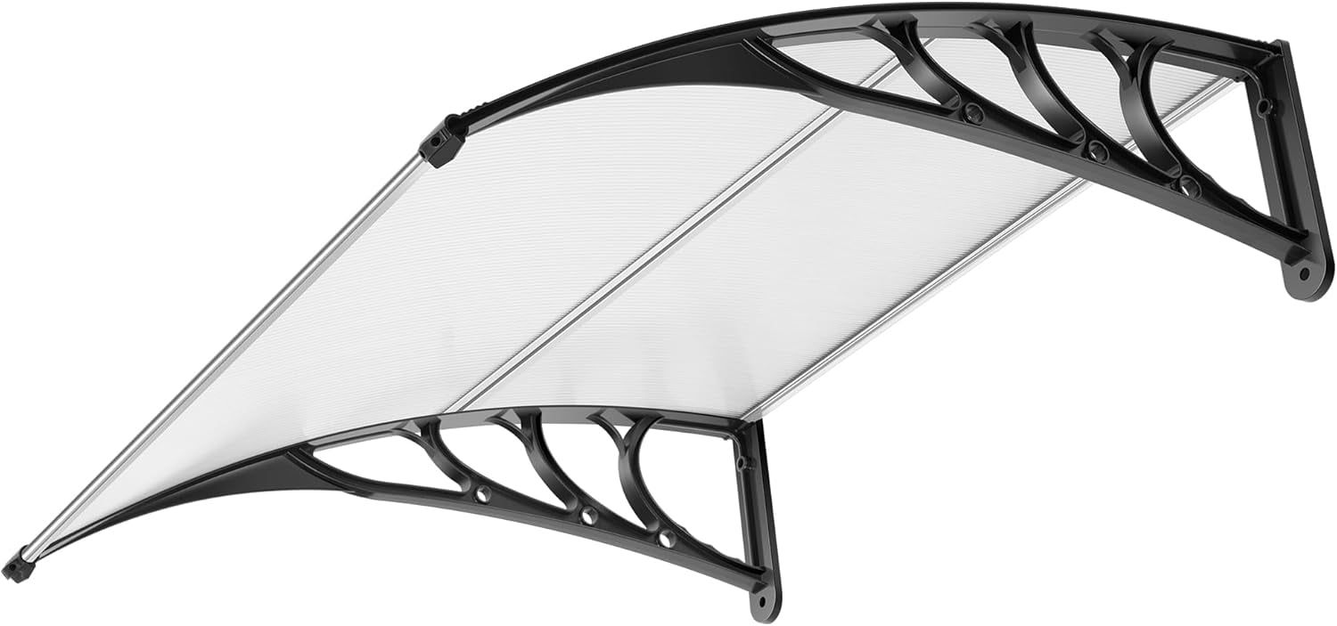 Transparent Polycarbonate Window Door Awning with Black Bracket 40" x 40"