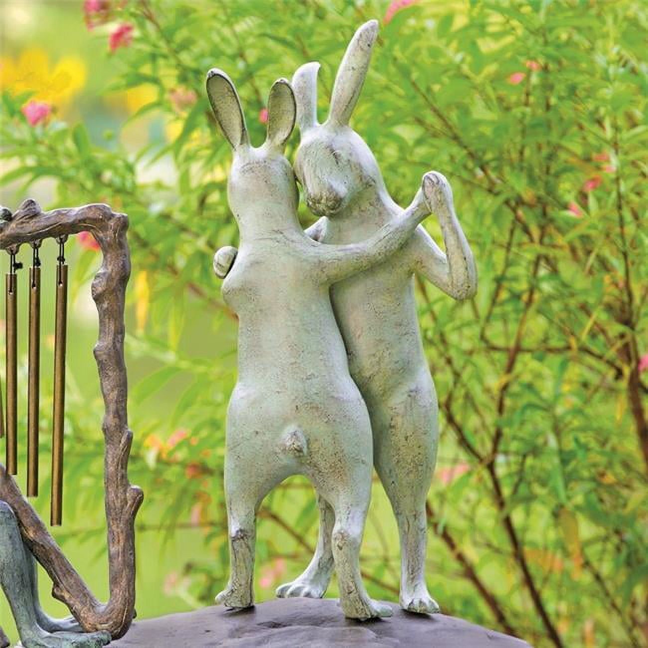 Whimsical Dancing Rabbit Couple Garden Sculpture in Recycled Aluminum