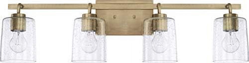 Aged Brass 4-Light Vanity with Clear Seeded Glass Shades
