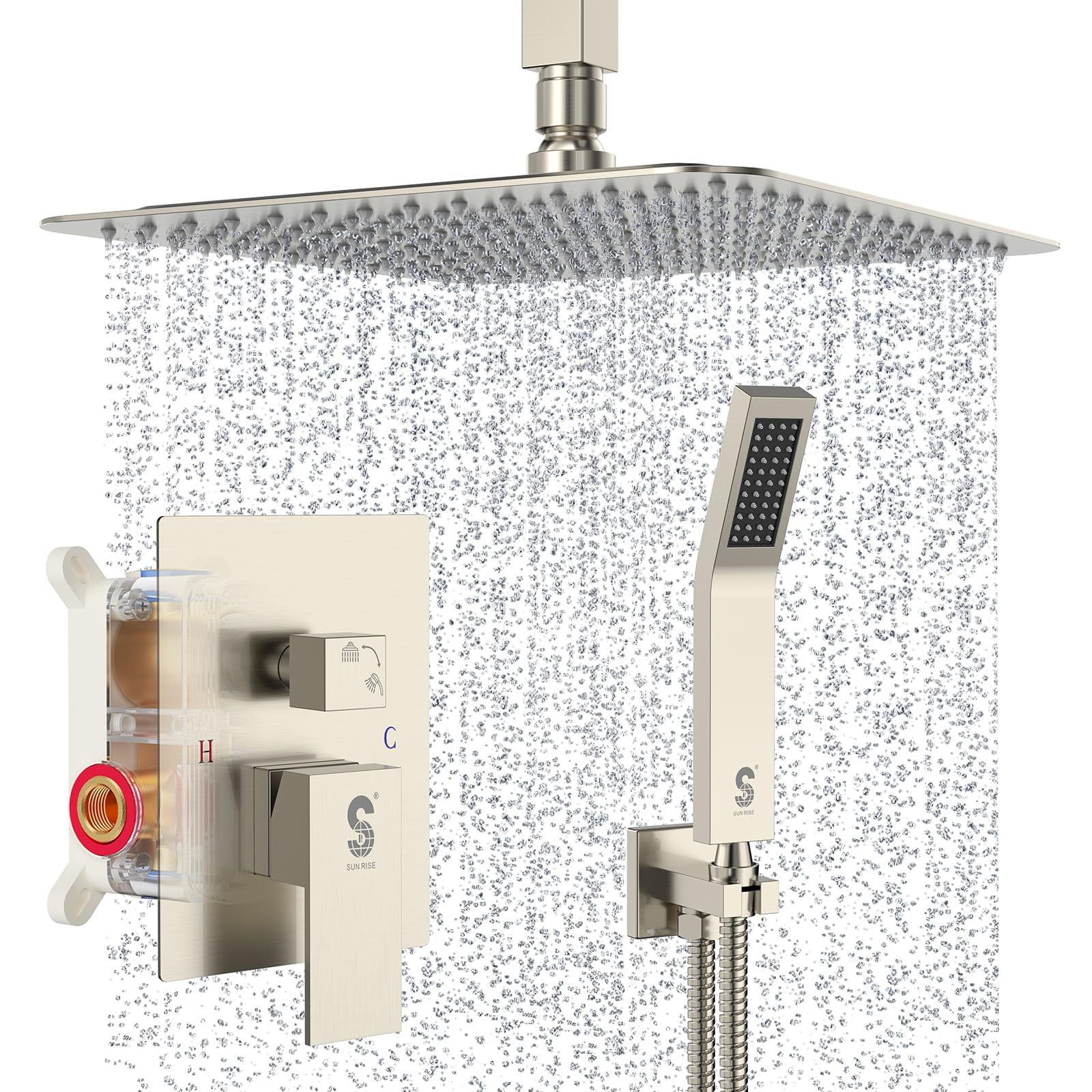 12-Inch Brushed Nickel Square Rain Shower System