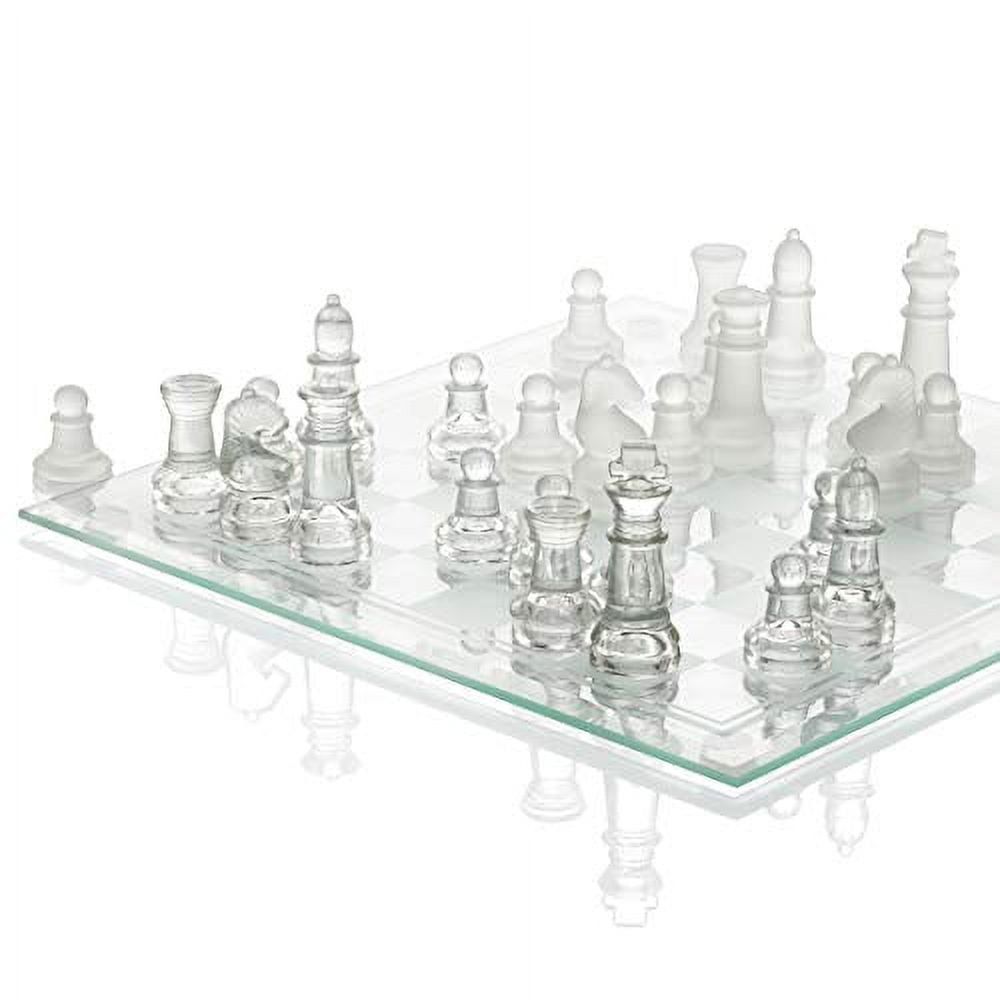 10'' Clear and Frosted Glass Chess Set with Padded Bottom