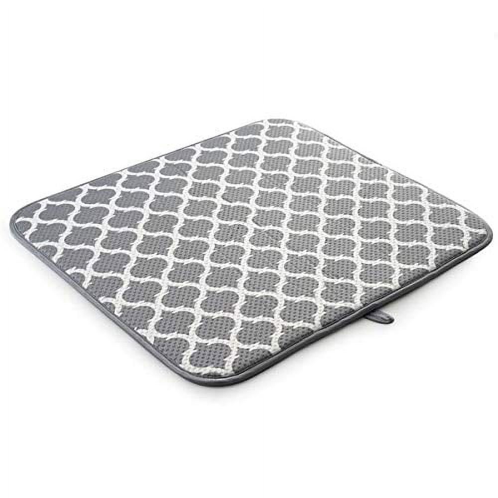 Gray Microfiber Foldable Dish Drying Mat with Trellis Pattern