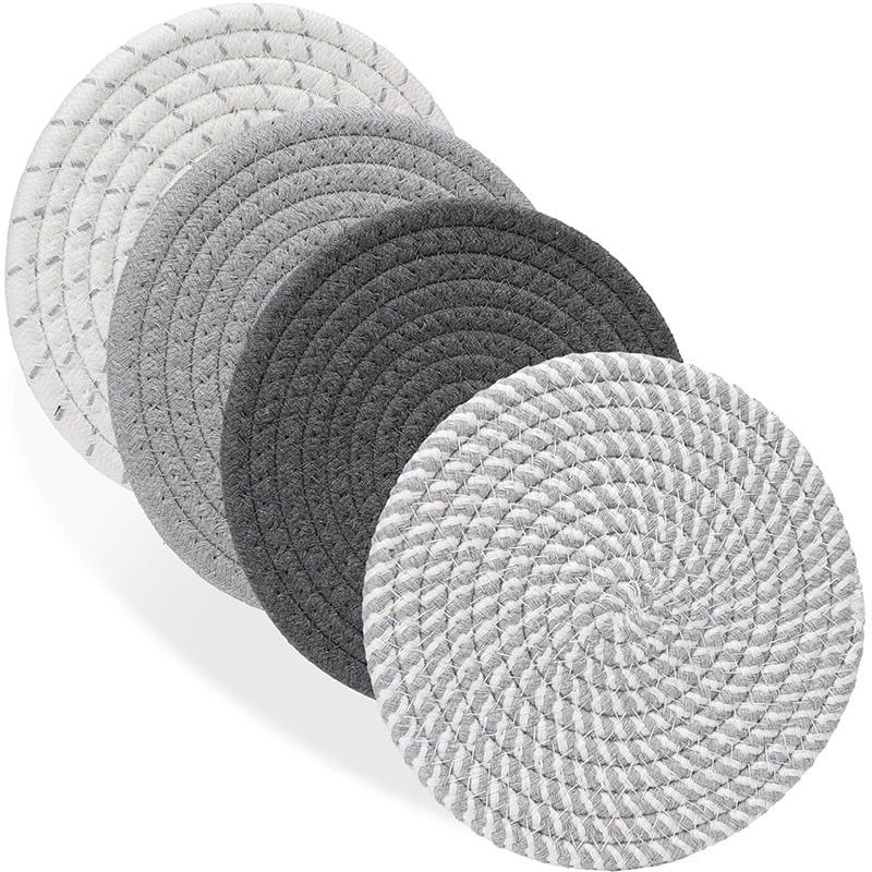 7" Gray and White Cotton Heat Resistant Trivets Set