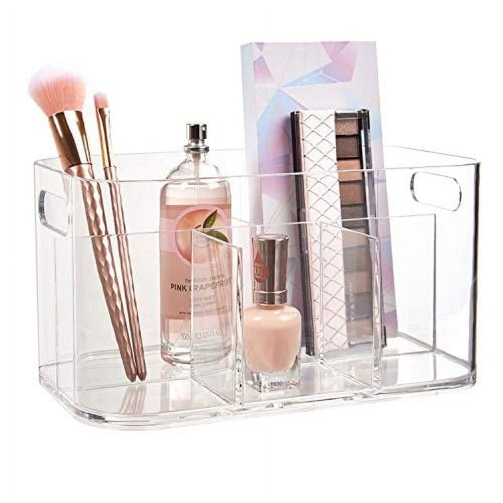 Clear 5-Compartment Plastic Makeup Organizer with Handles