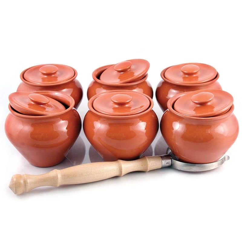 Natural Clay Stoneware Ramekins with Oven Fork Set of 6