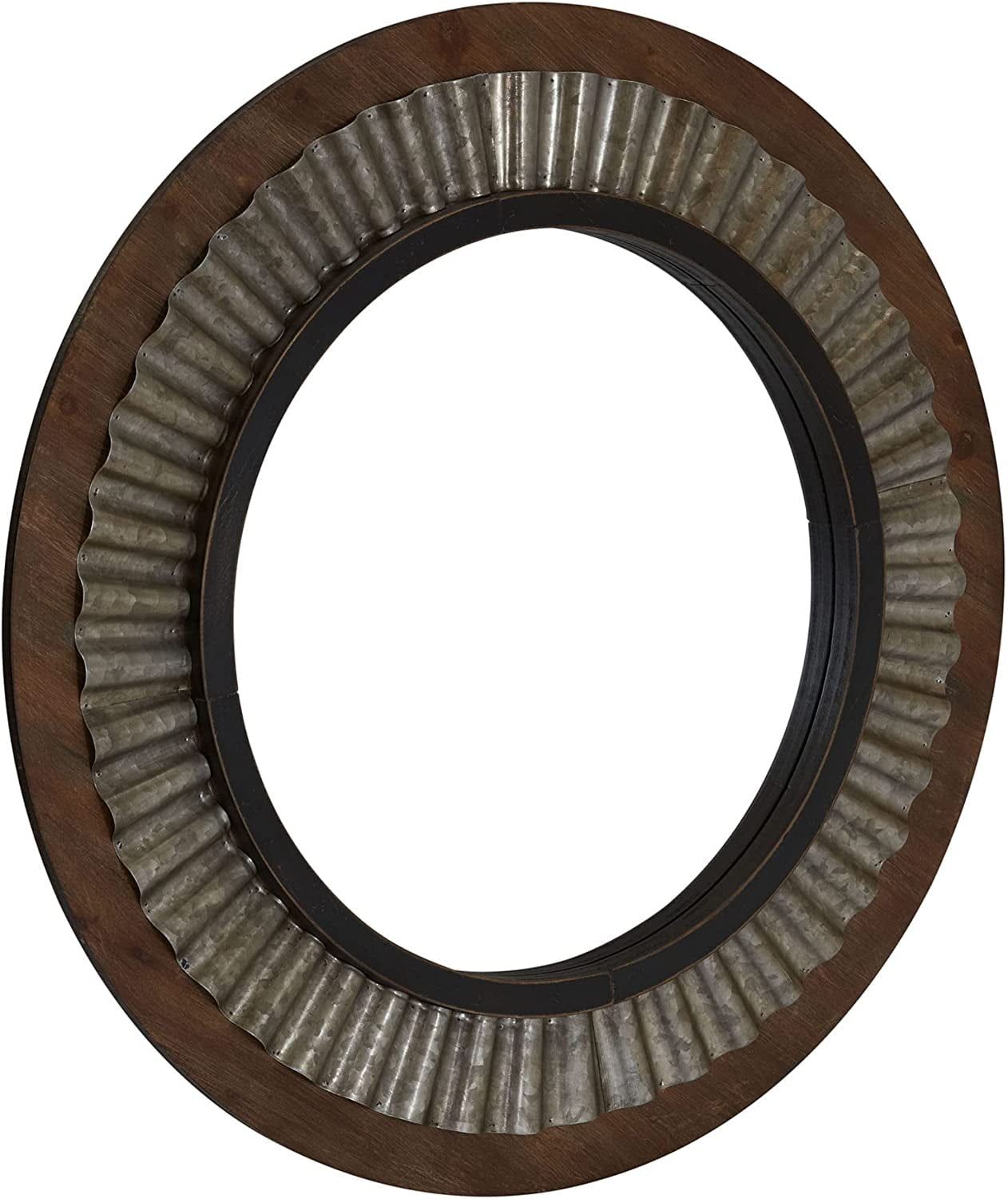 Bronze Gold Sunburst Round Wood Wall Mirror 31.38"