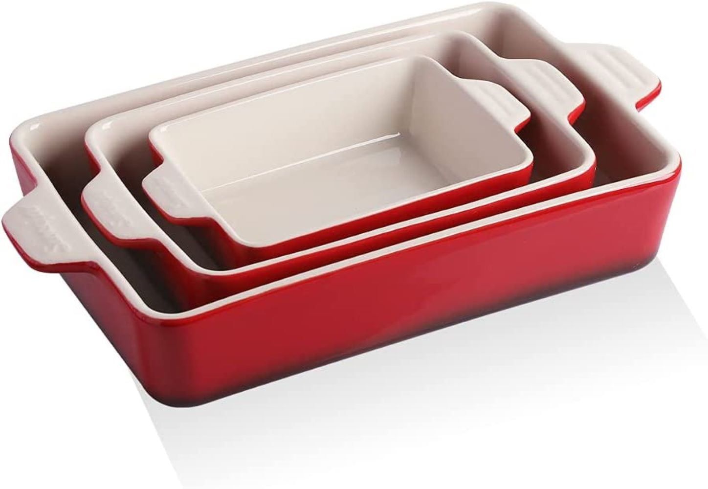 Red Gradient Ceramic Rectangular Bakeware Set with Handles