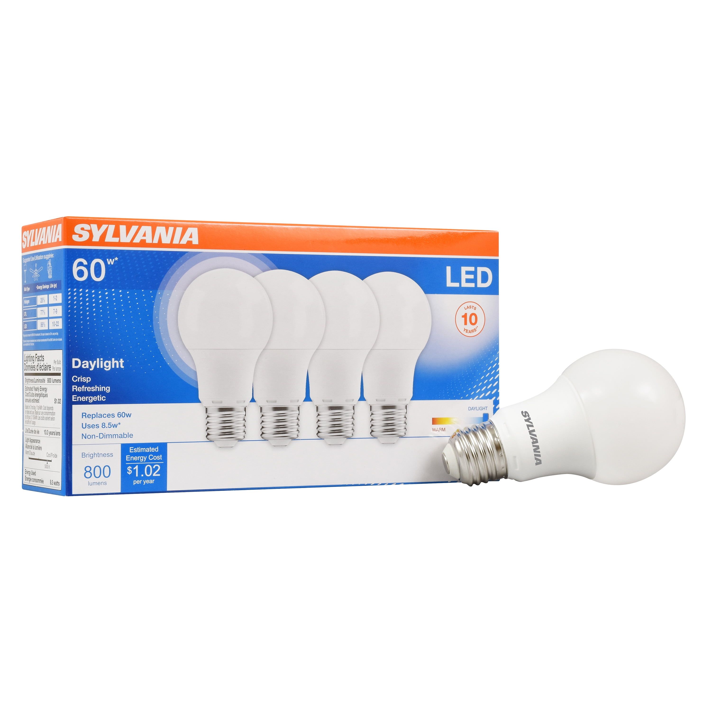 Sylvania 8.5W Frosted White LED A19 Light Bulbs, 4 Pack