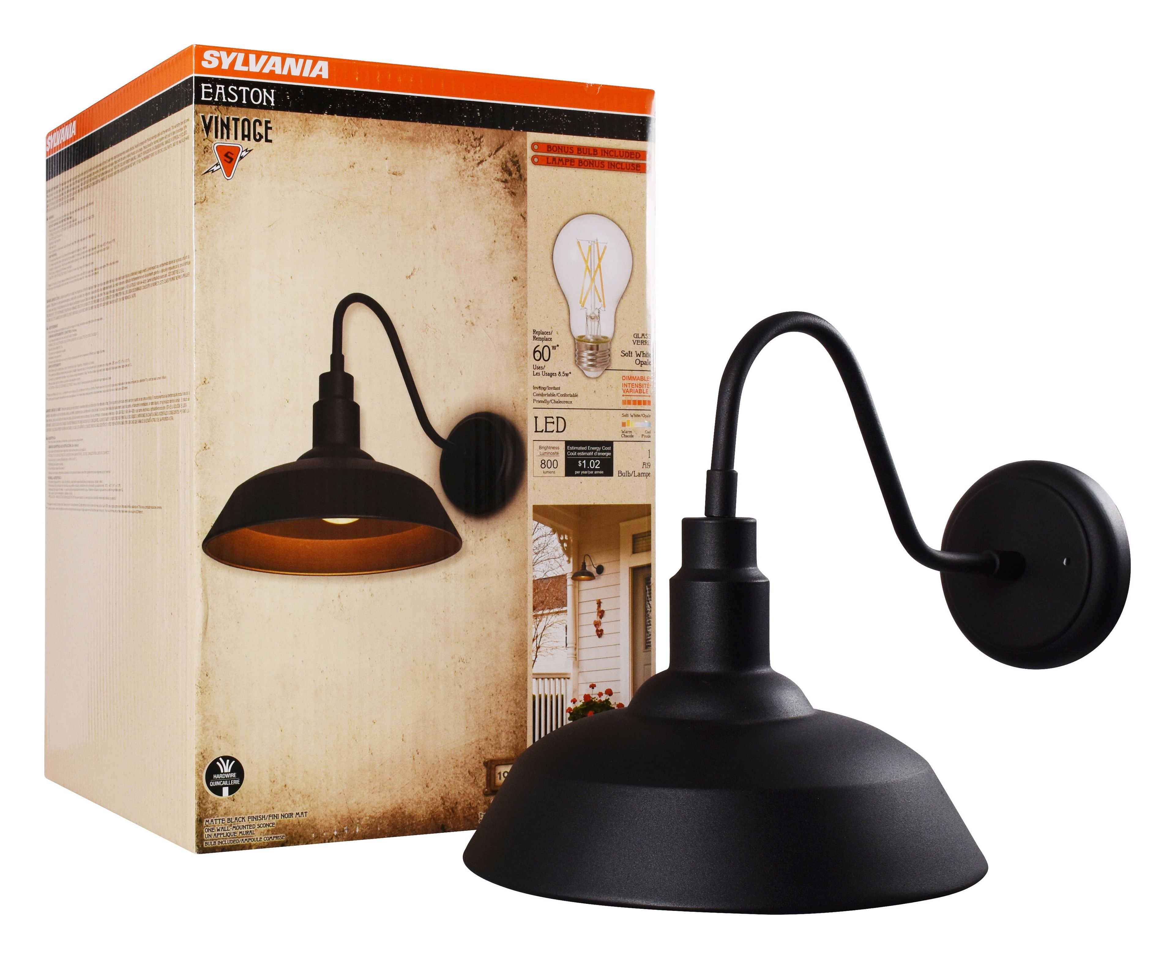 Antique Black Outdoor Sconce with Clear Filament LED Bulb, Dimmable