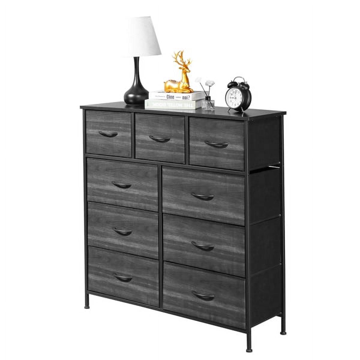 Charcoal Double 9-Drawer Fabric Storage Dresser with Levelers