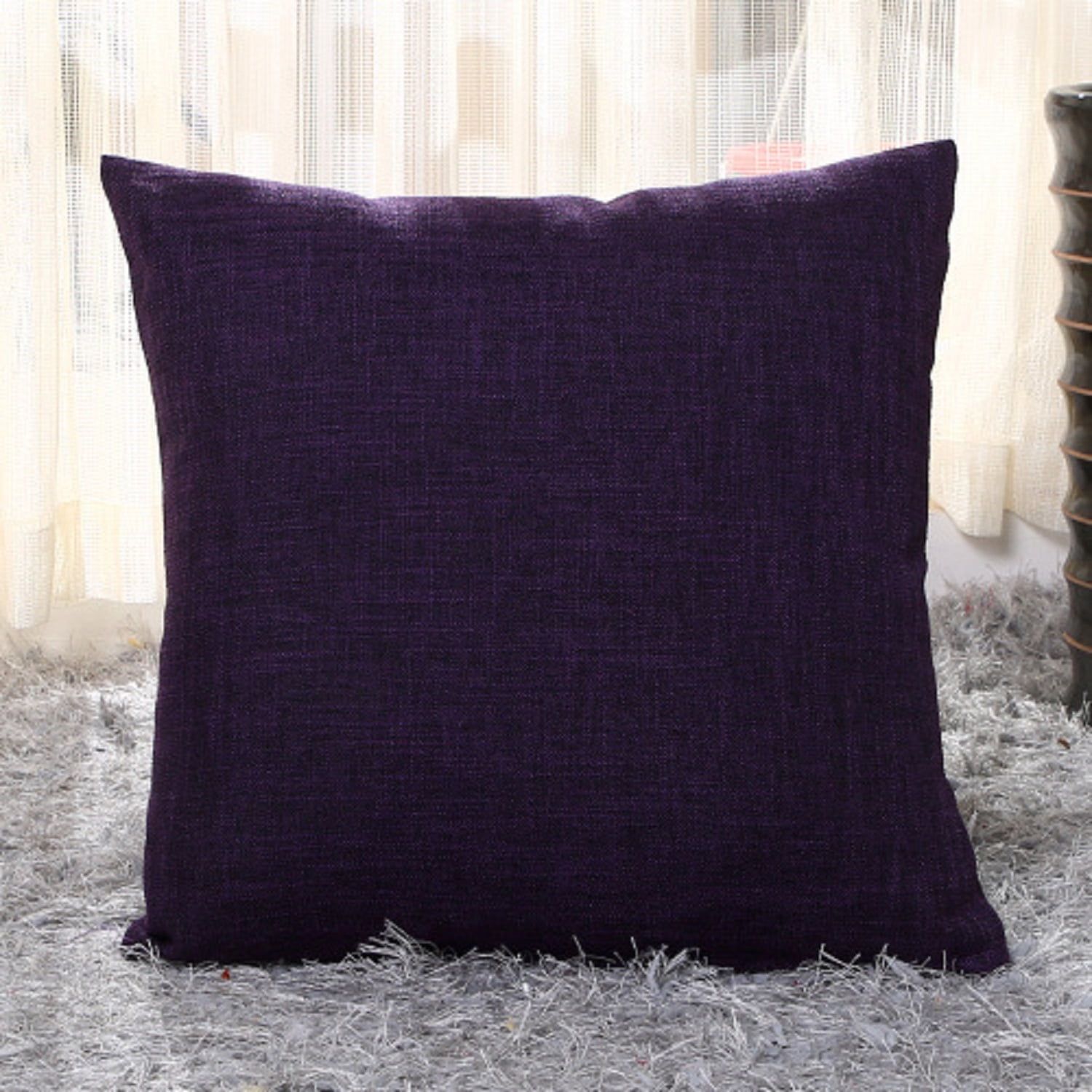 Set of 2 Deep Purple Chenille Throw Pillow Covers, 18x18 Inches