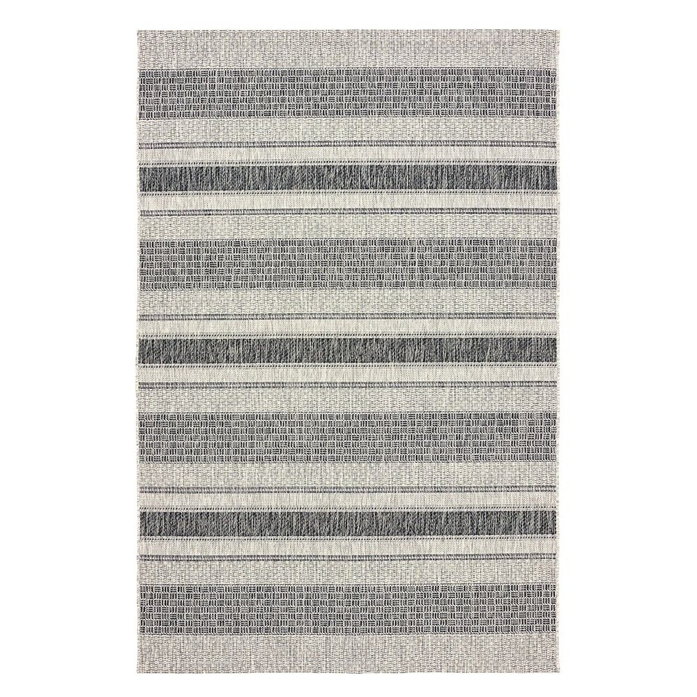 Gray and Black Striped Synthetic 8' x 10' Area Rug