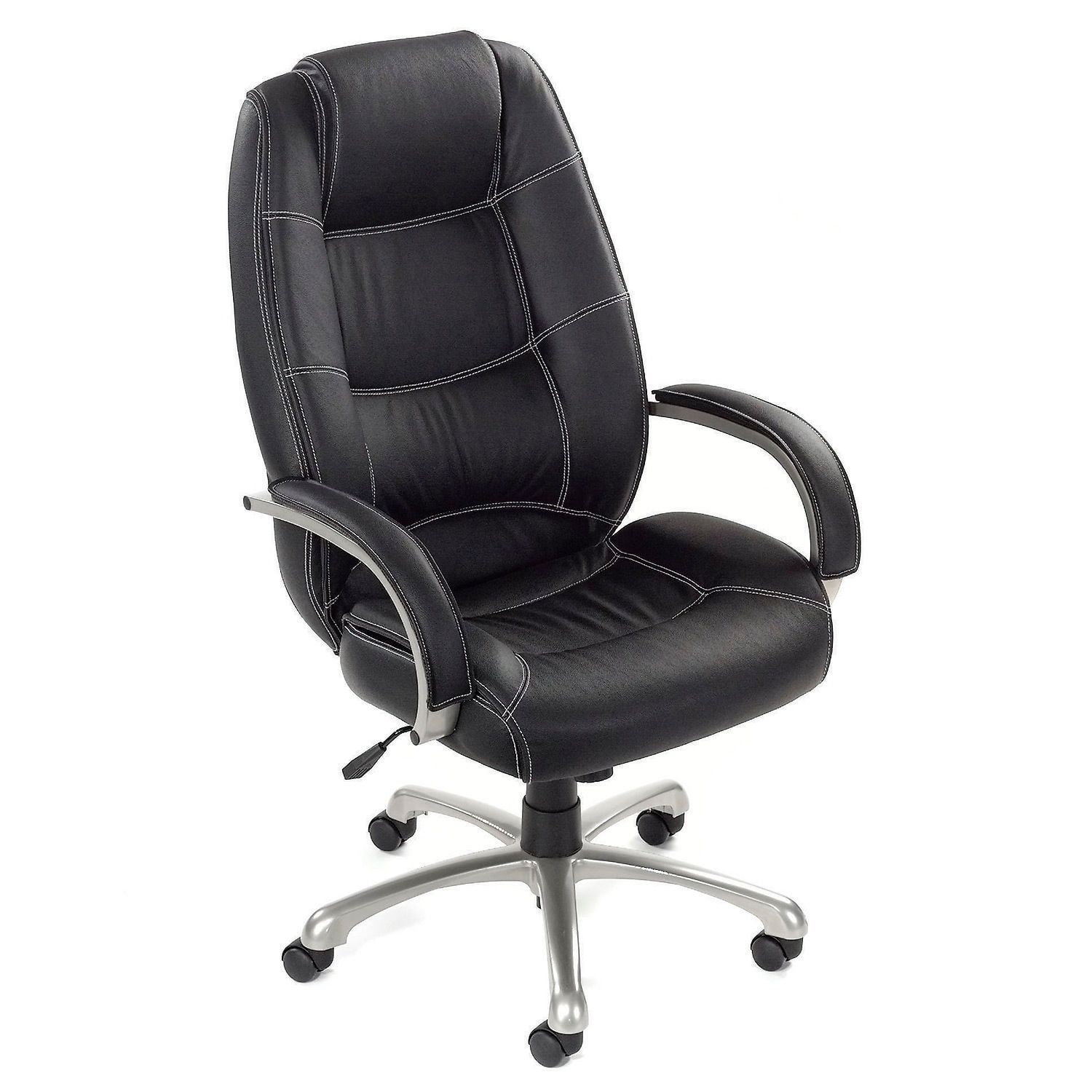 Black High Back Leather Executive Swivel Chair with Fixed Arms