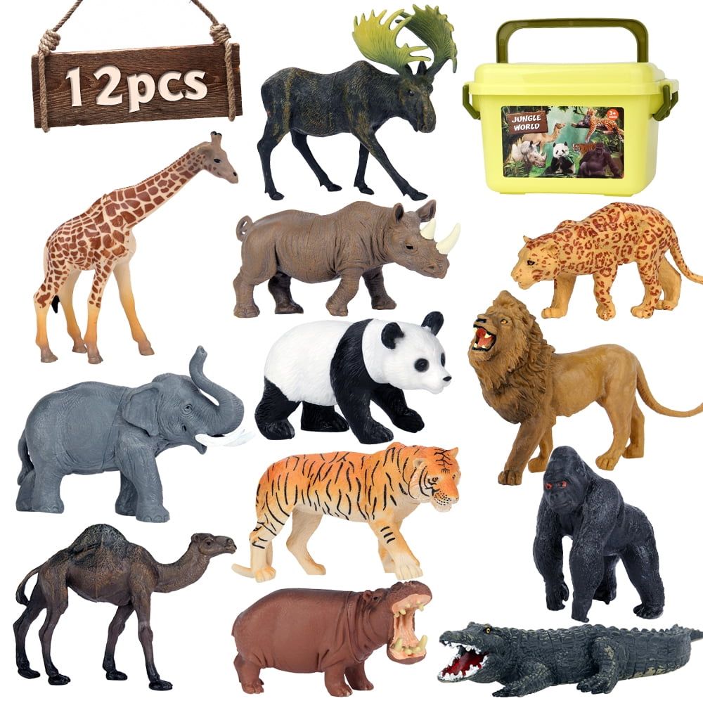 12-Piece Realistic Jumbo Safari Animal Figurine Playset