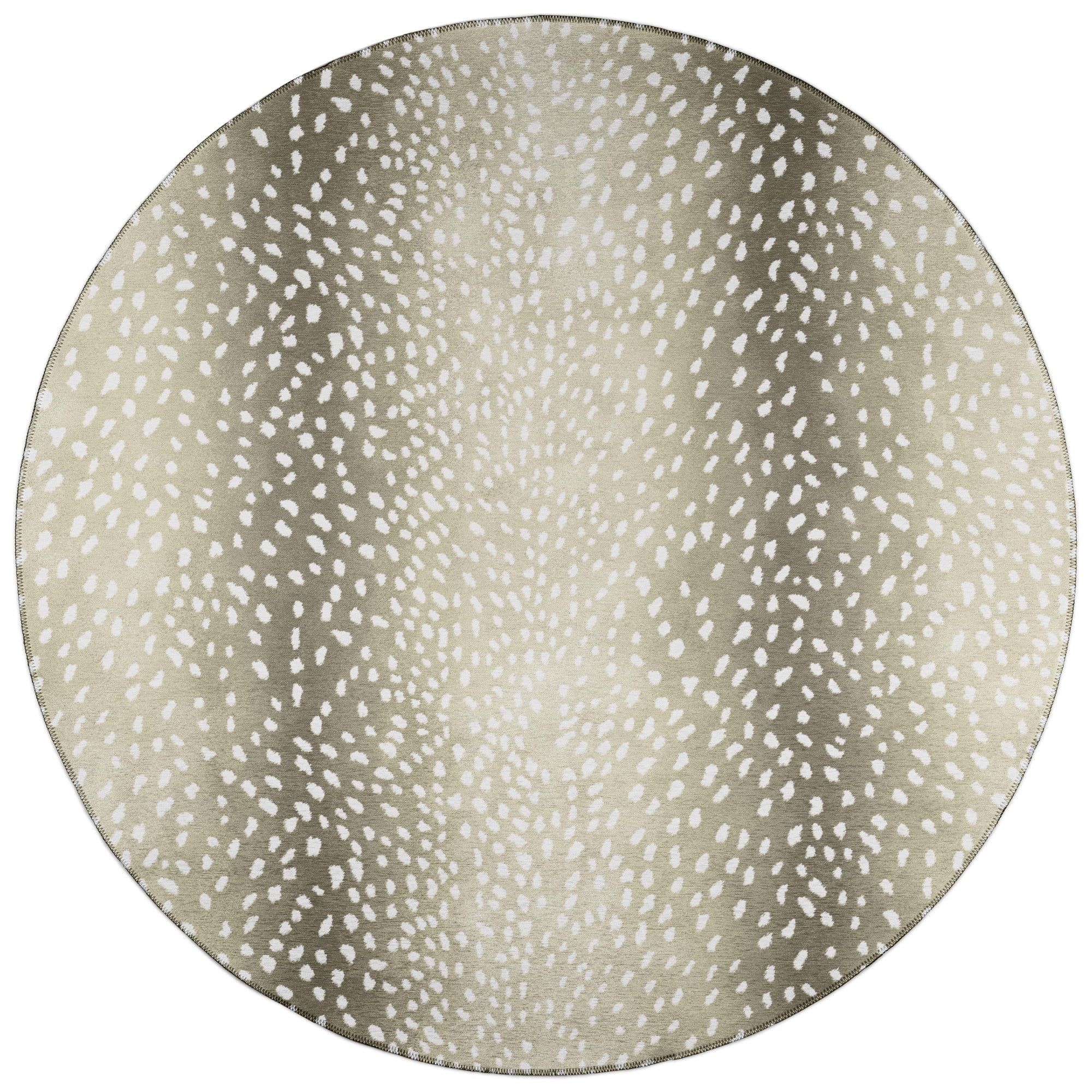 Beige Chenille 8' Round Easy-Care Non-Slip Area Rug