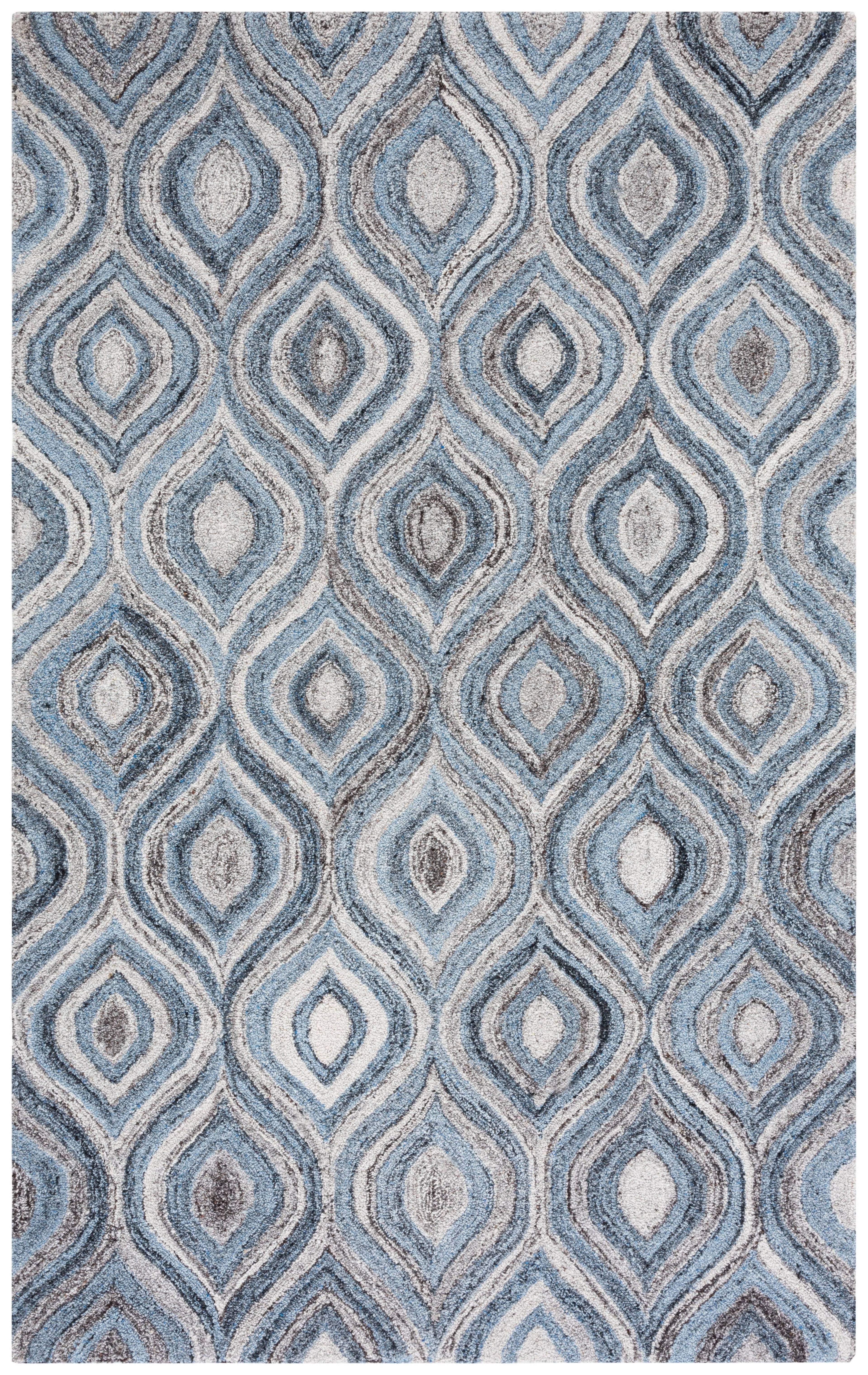 Blue and Gray Handmade Wool Abstract Area Rug, 5' x 8'