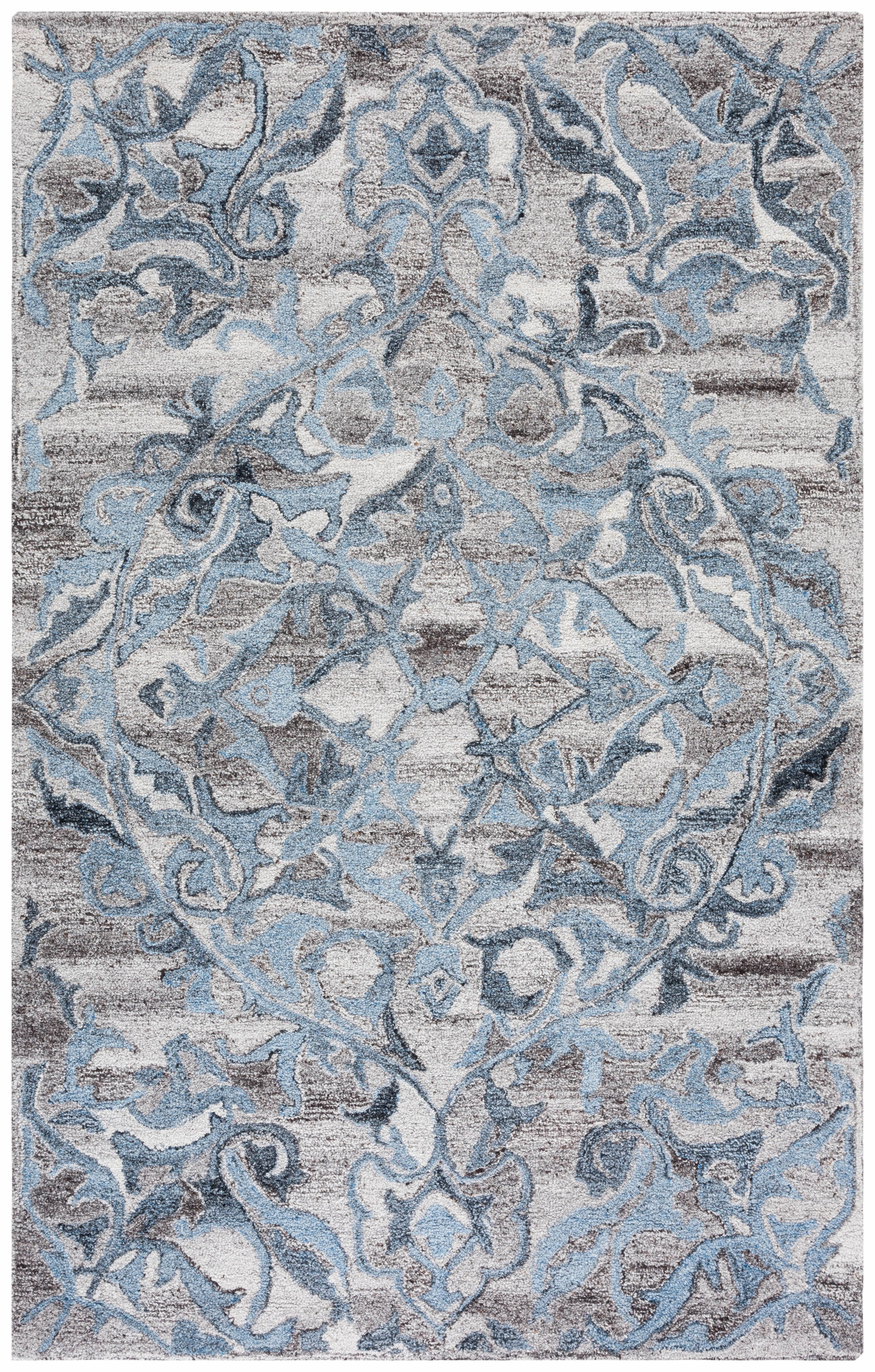 Blue and Gray Abstract Handmade Wool 4' x 6' Area Rug