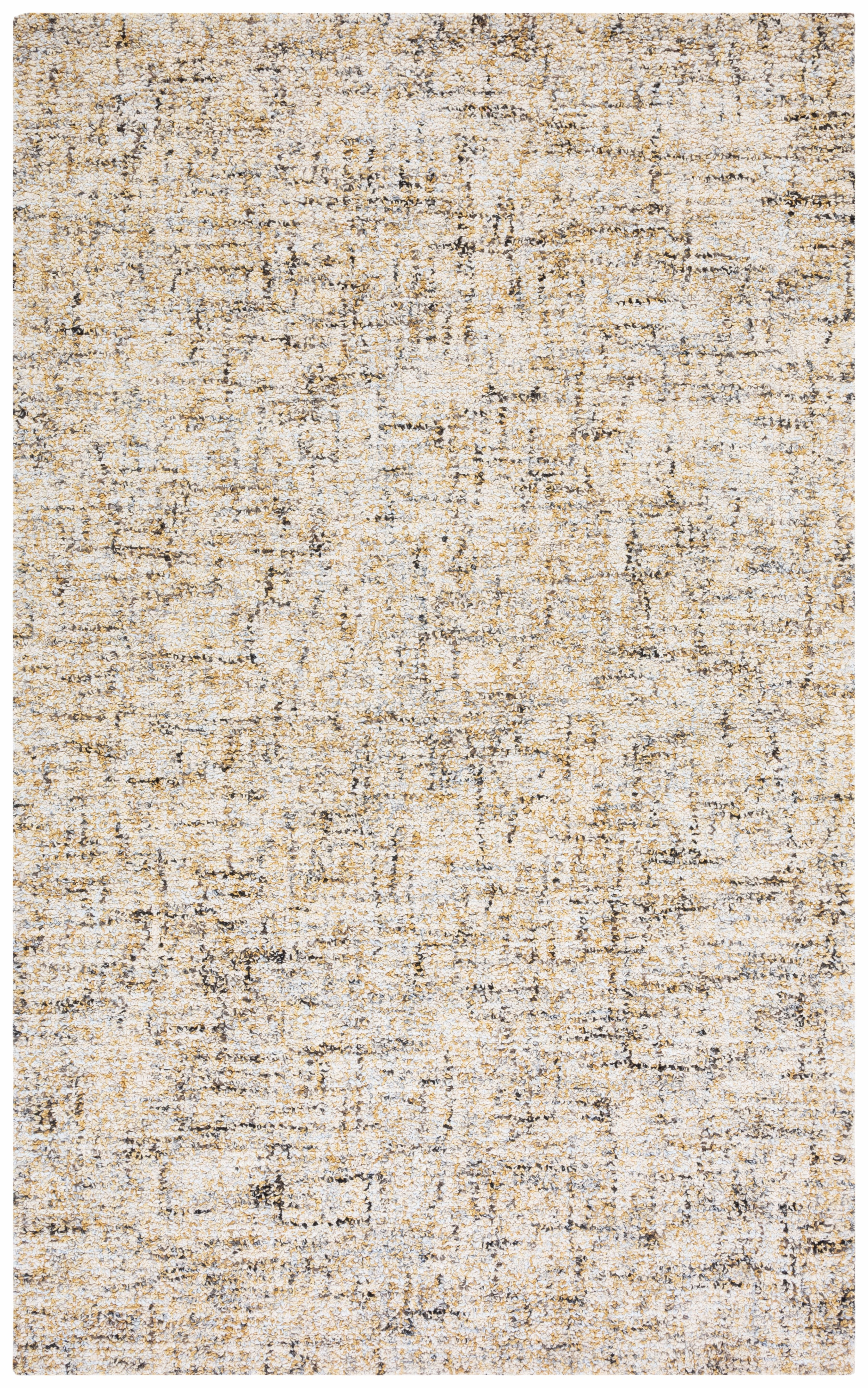 Beige and Gold Abstract Handmade Wool Area Rug