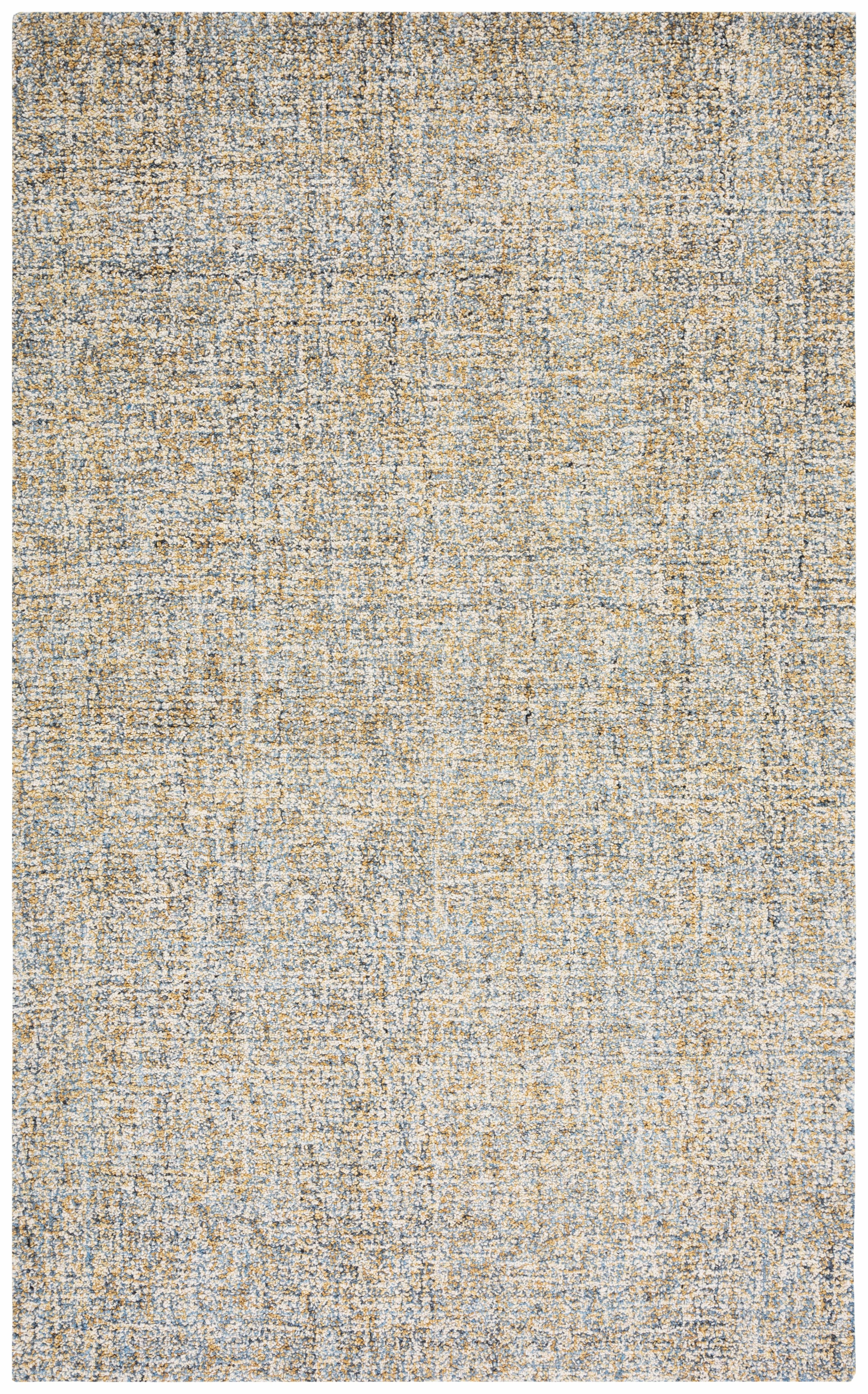 Blue and Gold Abstract Handmade Wool Area Rug, 4' x 6'