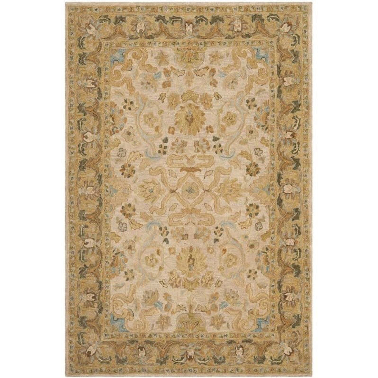 Ivory and Brown 6' x 9' Handmade Wool Tufted Area Rug