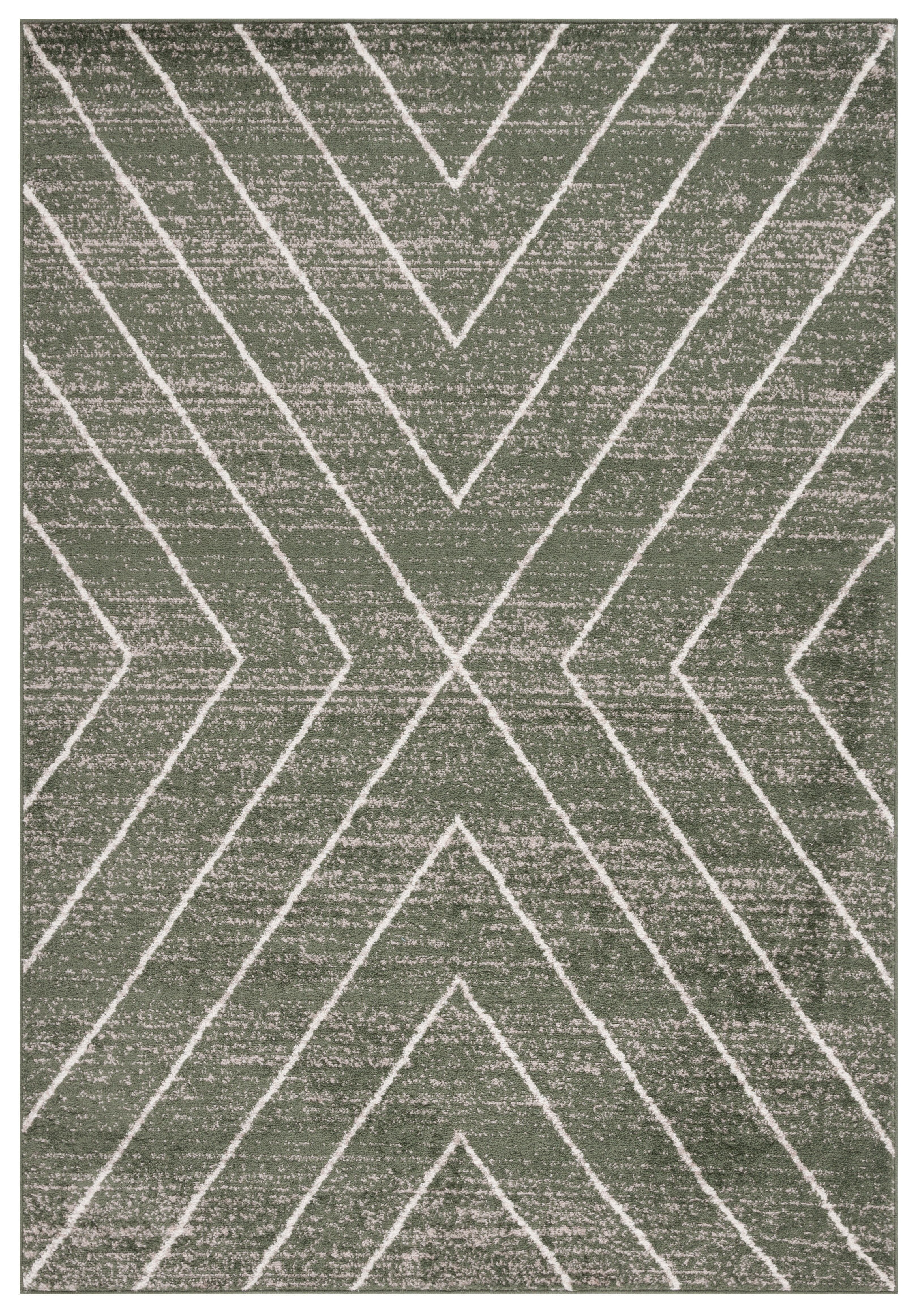 Dark Green and Ivory Geometric Synthetic Medium Rectangle Rug, 6' x 9'