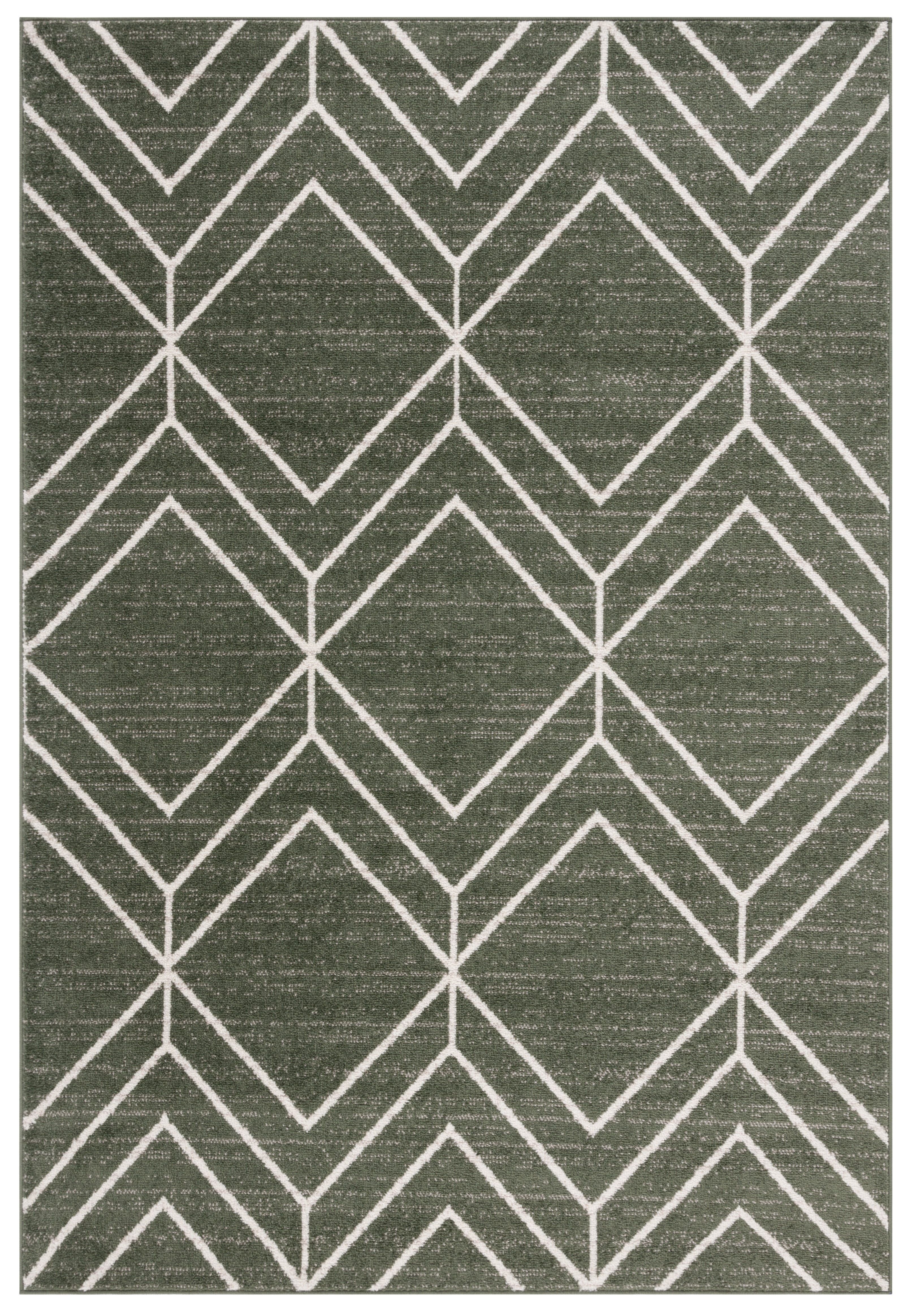 Ivory and Dark Green Geometric Synthetic Area Rug 5'1" x 7'6"