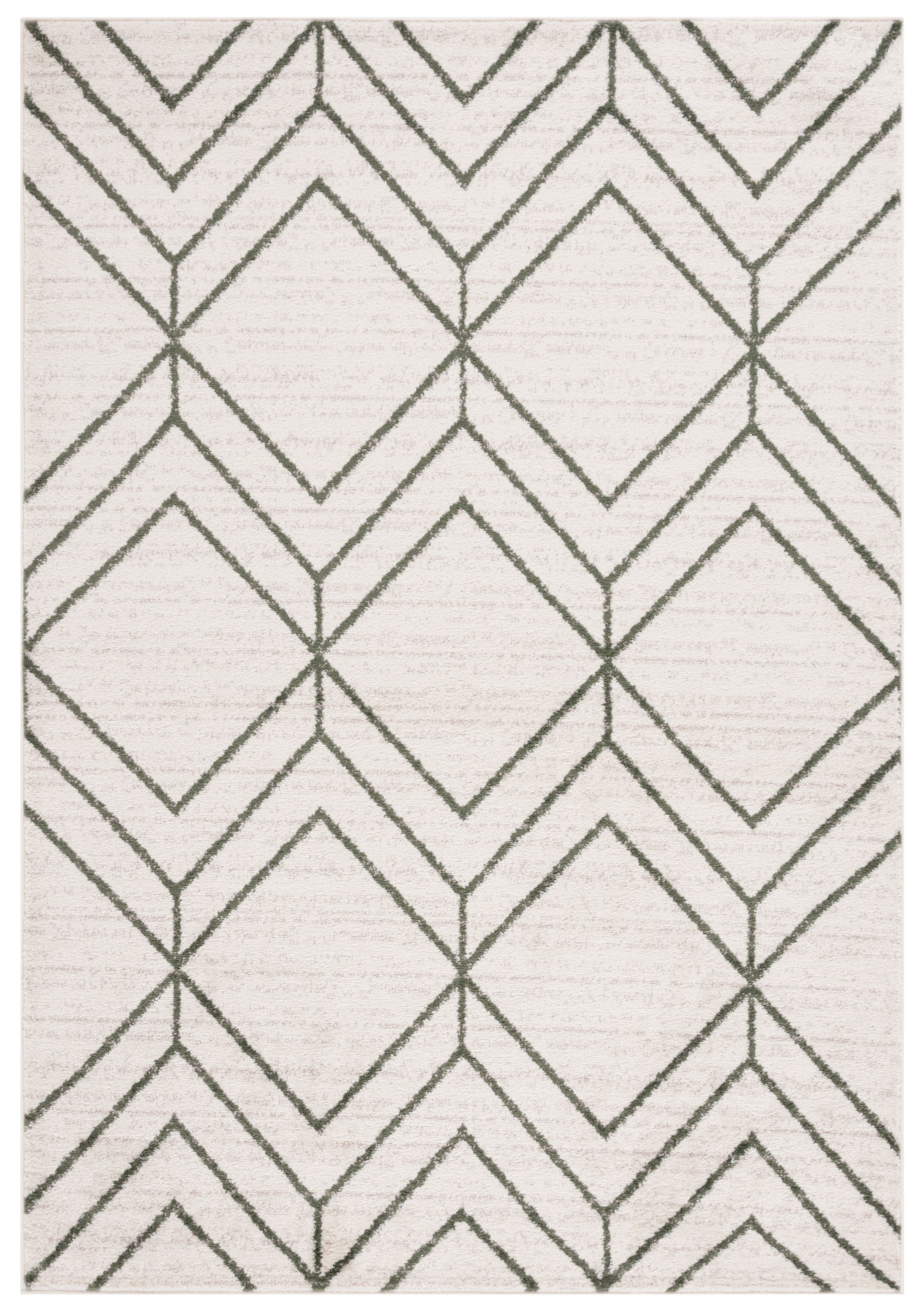 Ivory and Dark Green Geometric Synthetic Area Rug