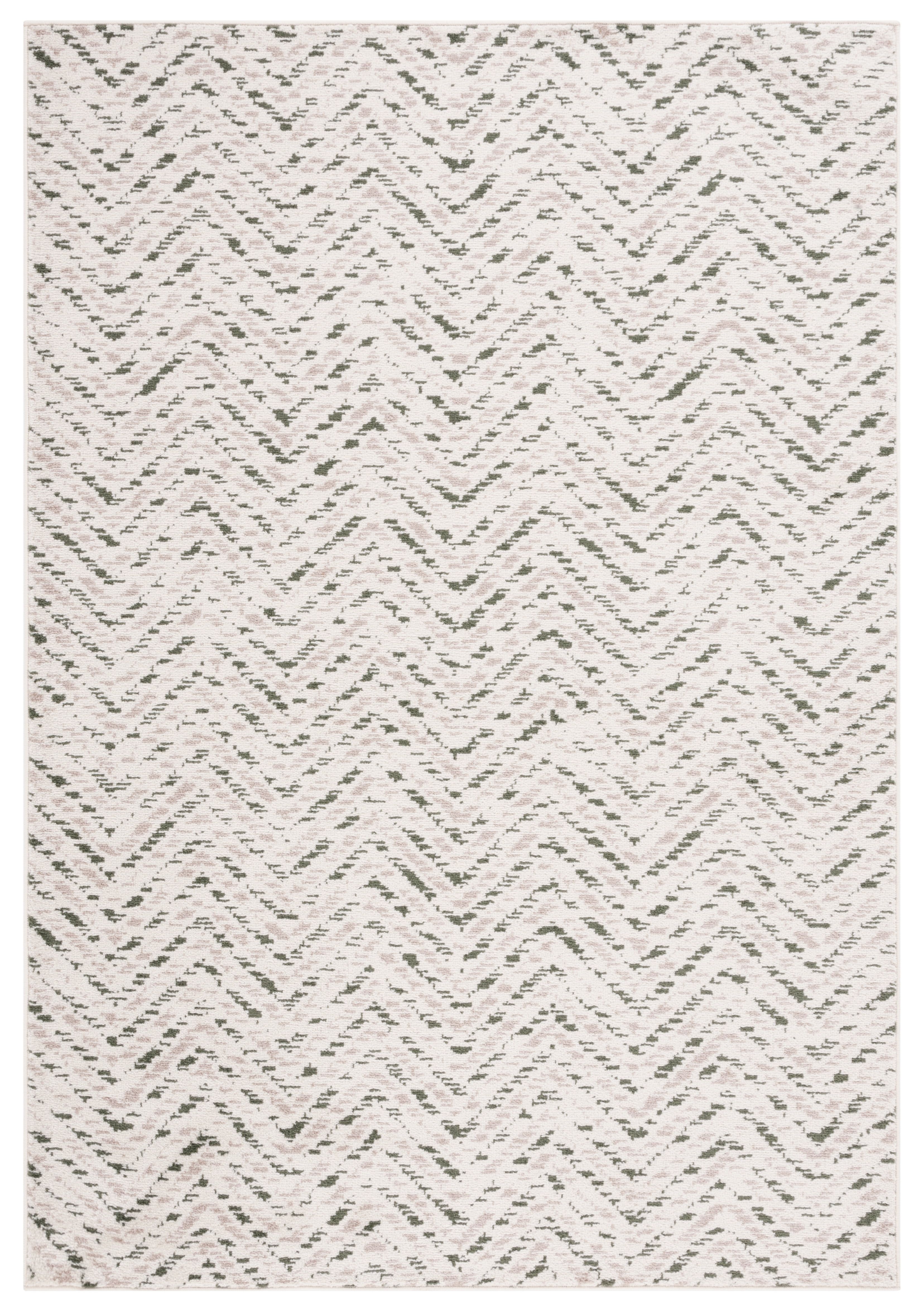 Ivory and Dark Green Chevron Rectangular Area Rug