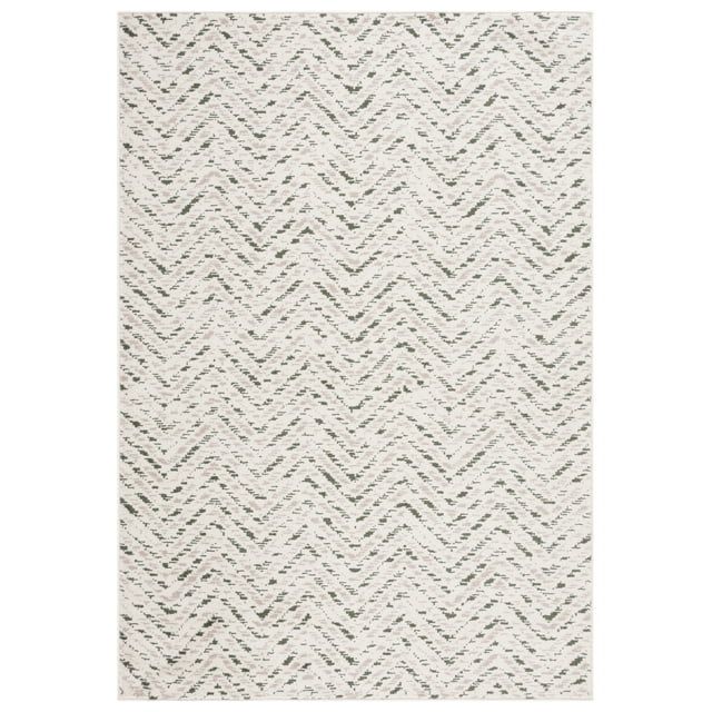 Ivory and Dark Green Chevron Rectangular Area Rug
