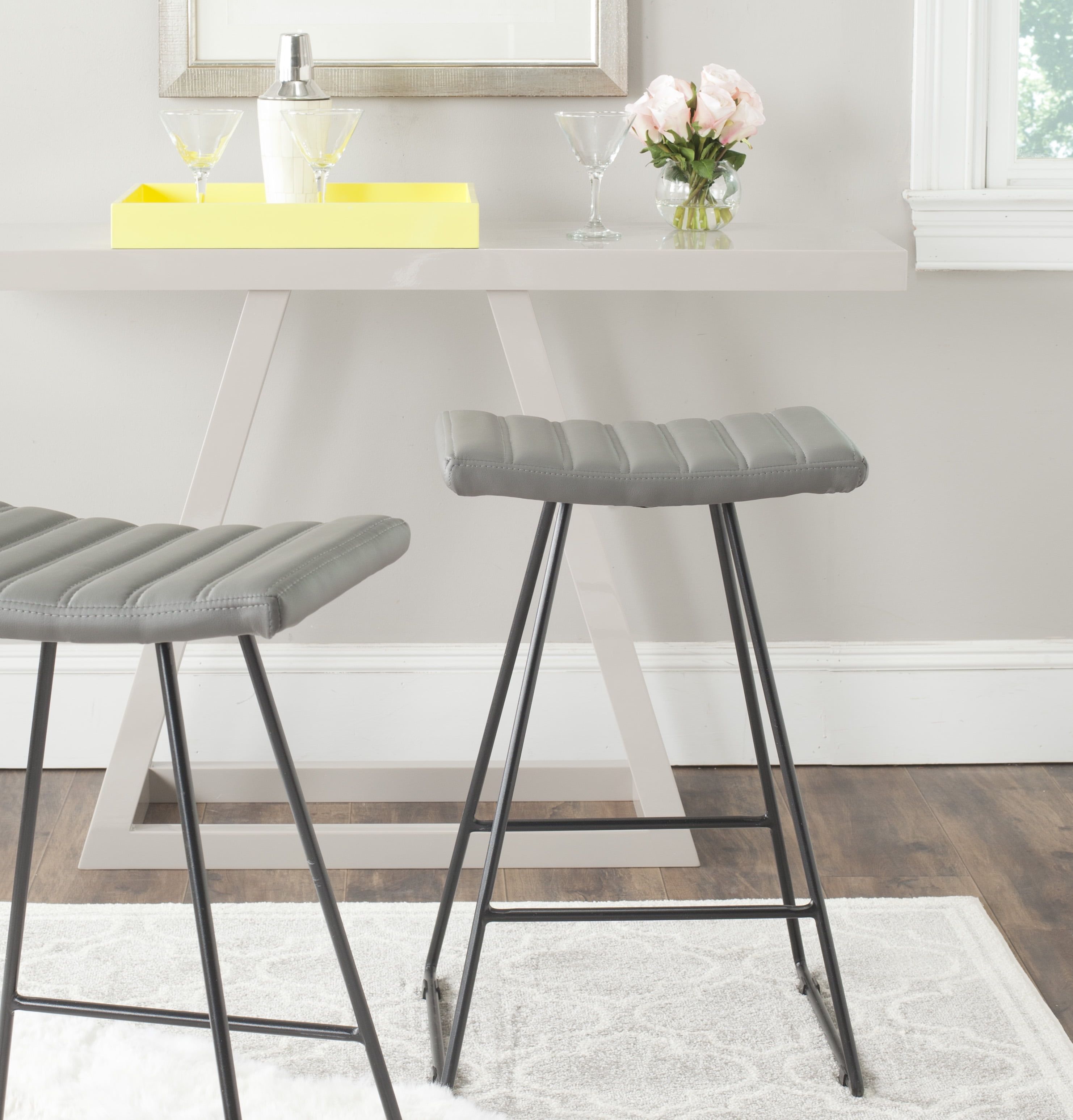 Gray PU Leather and Iron Backless Counter Stools, Set of 2