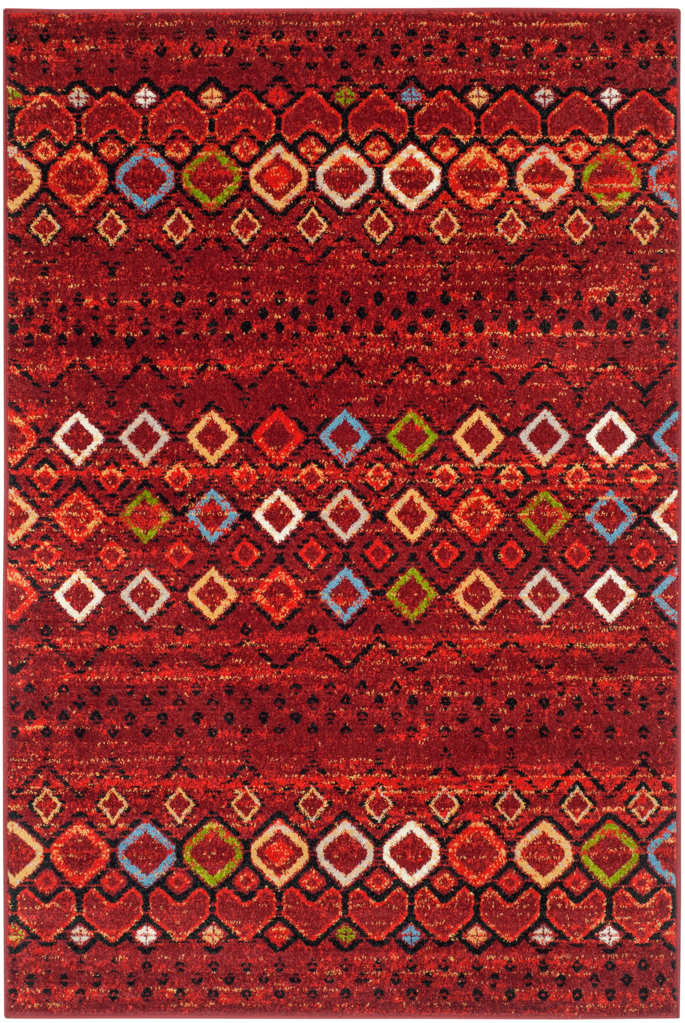 Terracotta & Multi Geometric 4' x 6' Synthetic Area Rug