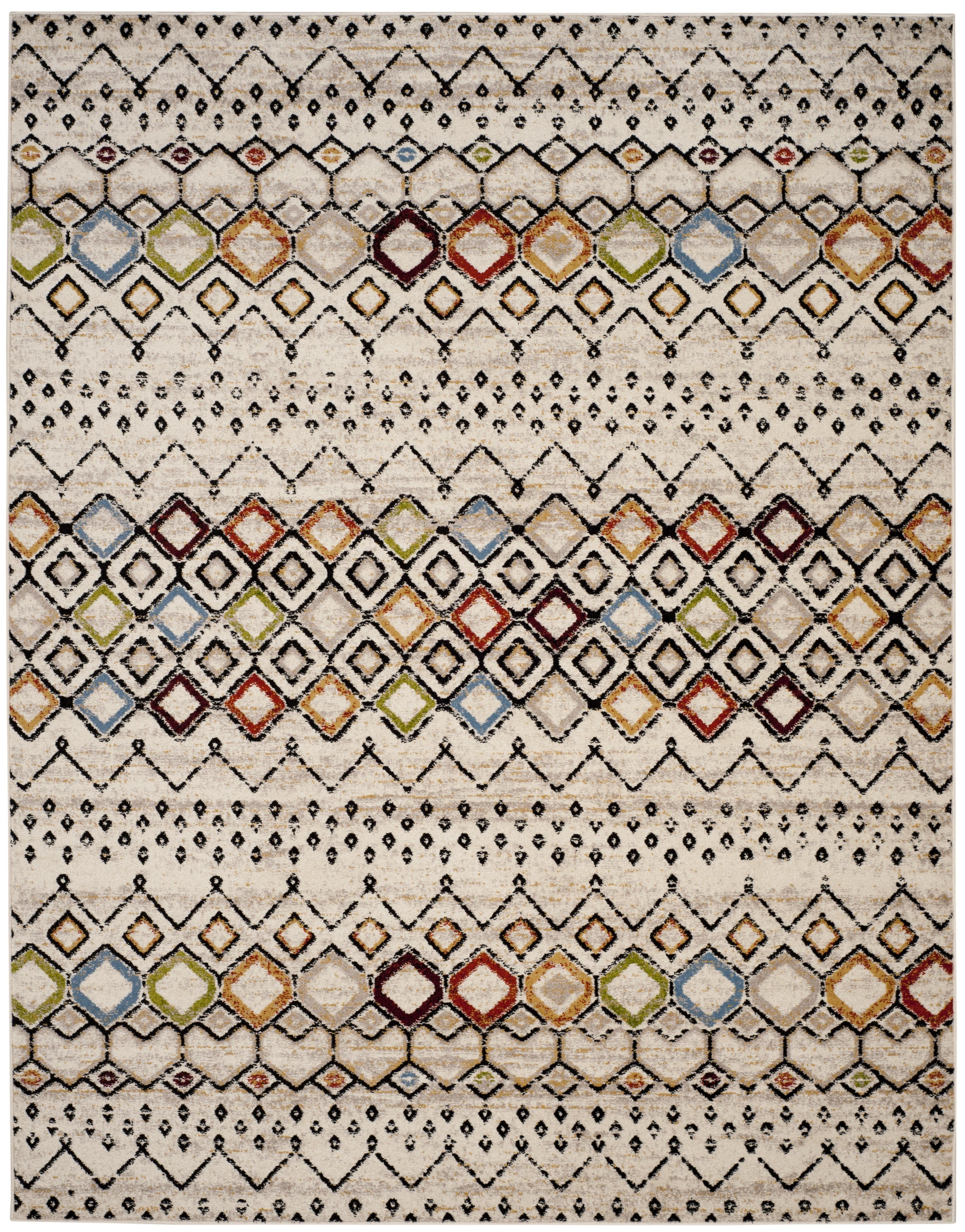 Ivory and Multicolor 10' x 14' Synthetic Rectangular Area Rug