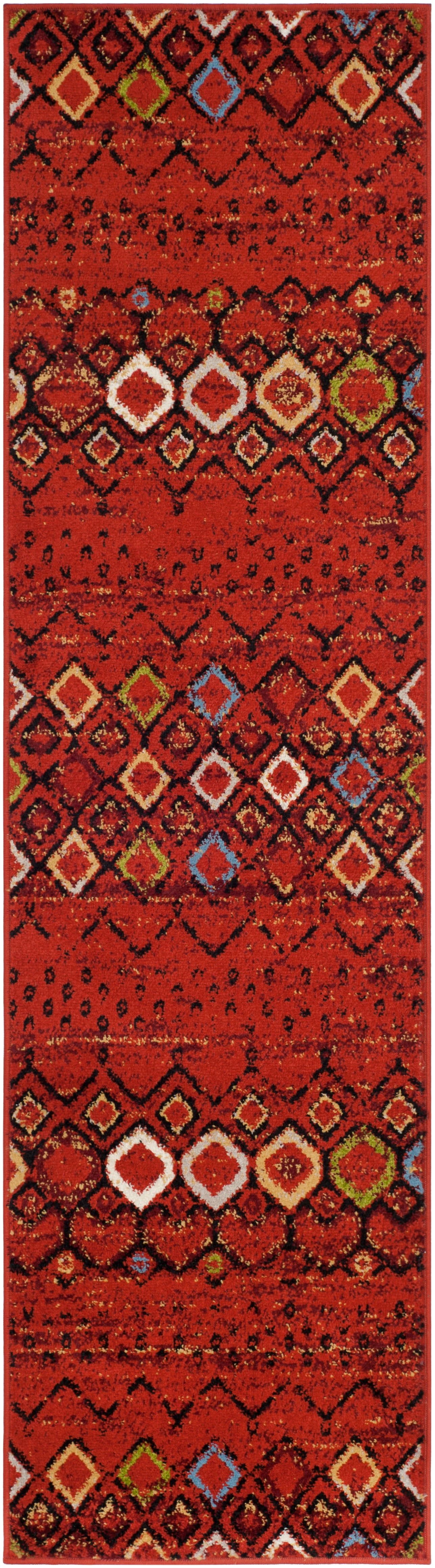 Terracotta and Multi Geometric Synthetic Runner Rug, 2'3" x 6'