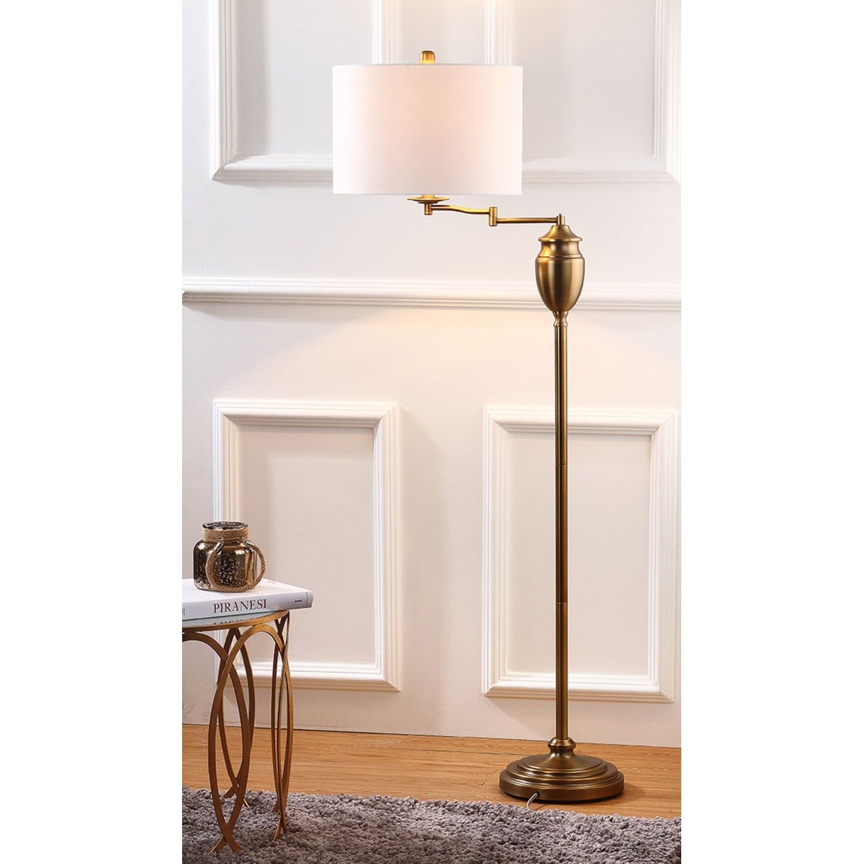 Antonia Gold Adjustable Floor Lamp with White Drum Shade