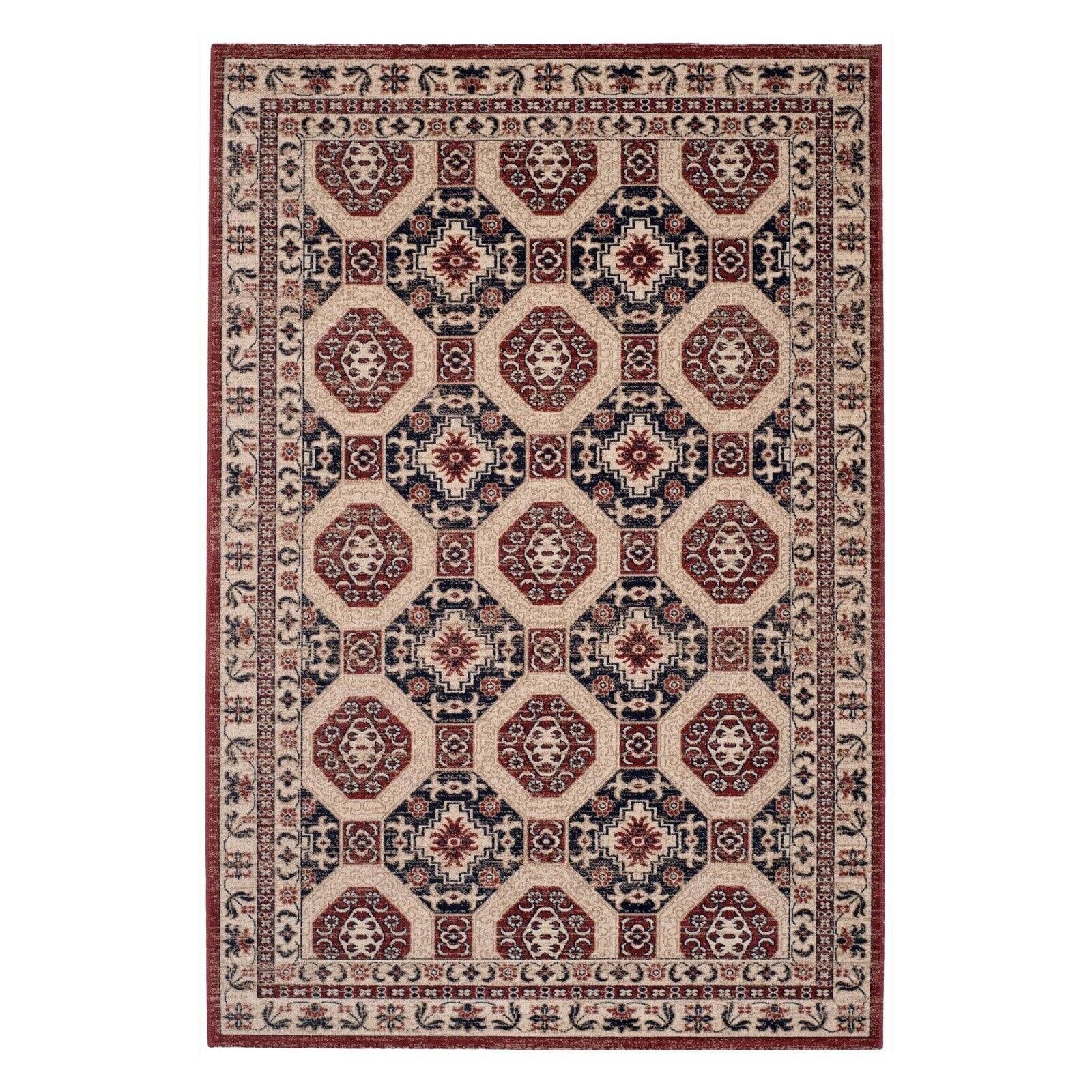 Navy and Rust Geometric Rectangular Synthetic Area Rug