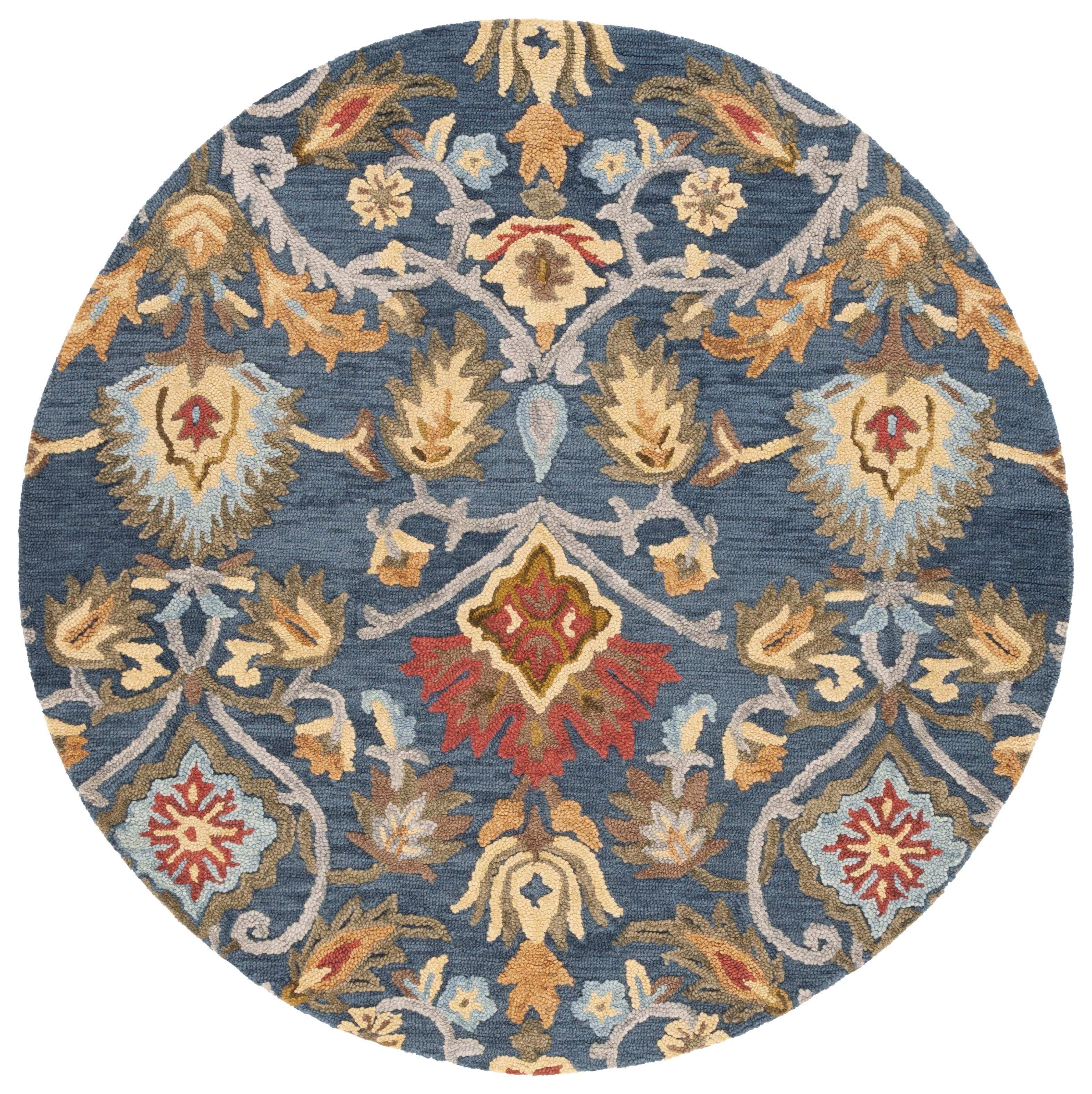 Handmade Navy and Multicolor Wool Round Area Rug, 9' x 9'