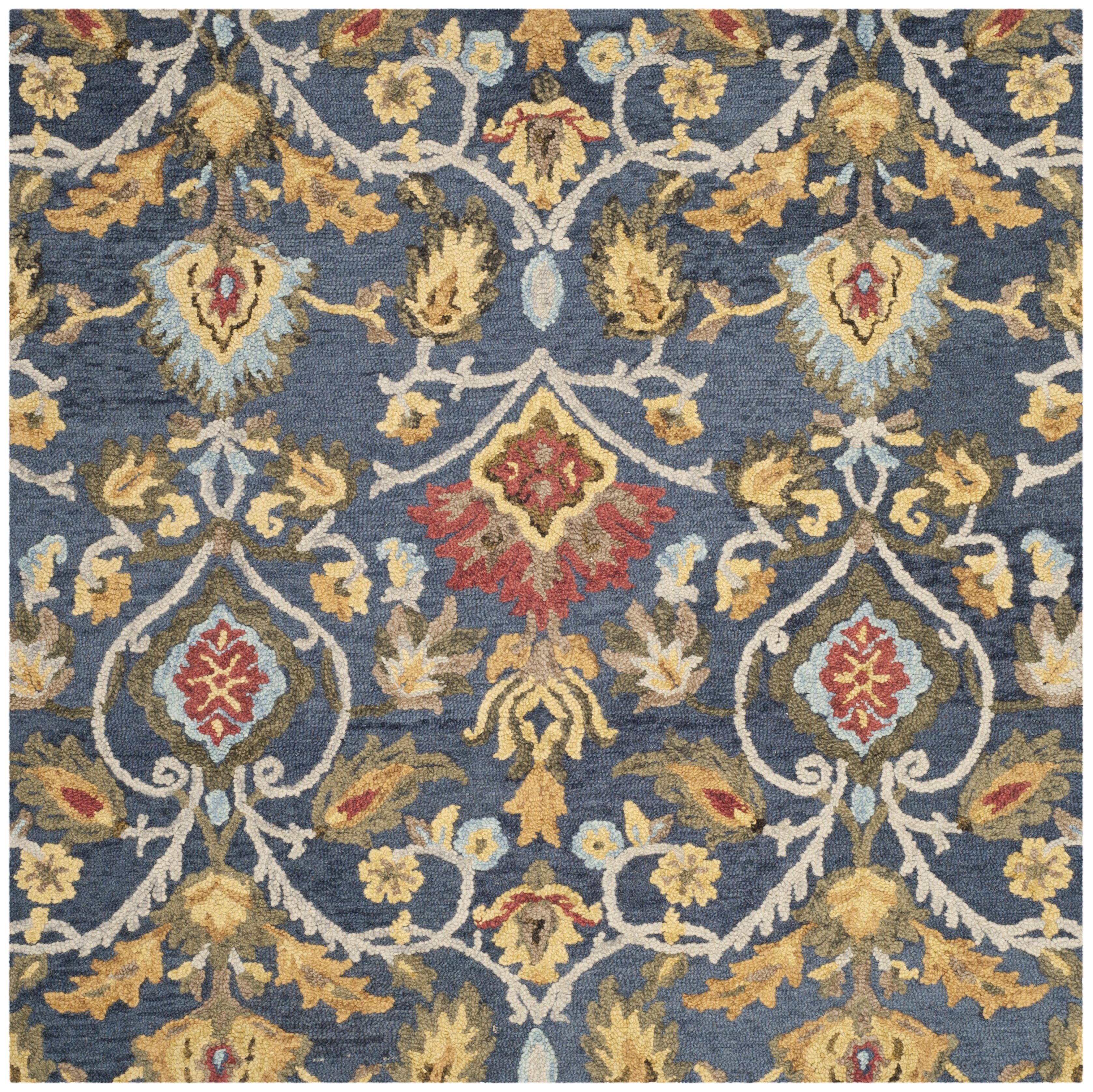 Blossom Navy and Multi 12' Square Handmade Wool Area Rug