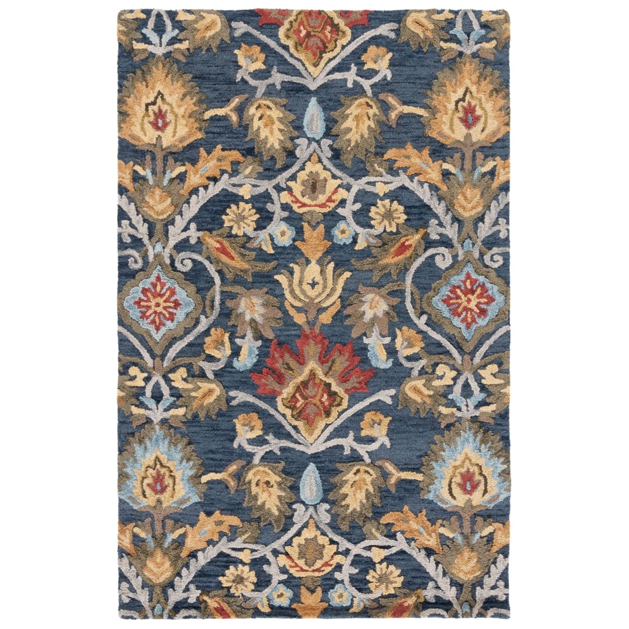 Handmade Tufted Navy and Multicolor Wool Area Rug