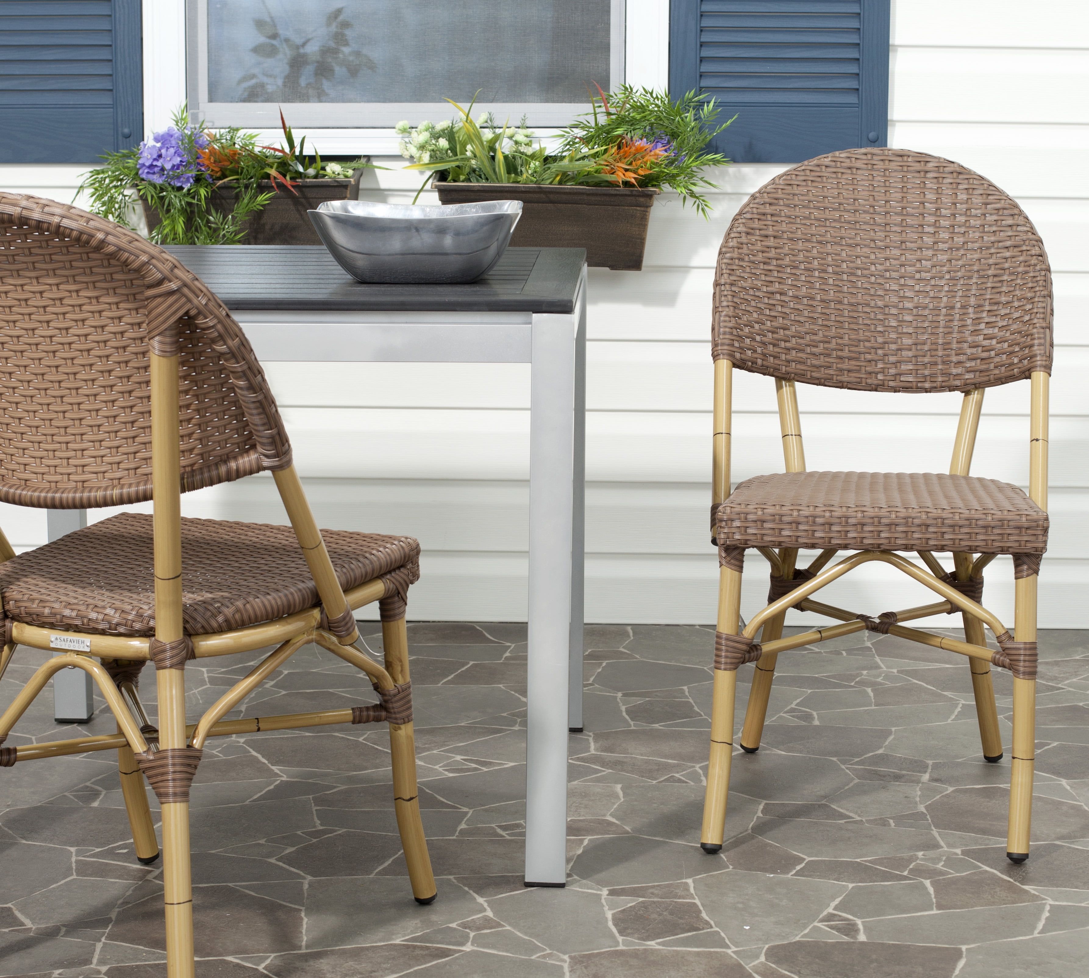 Brown Wicker and Faux Bamboo Bistro Chair Set, 2-Piece