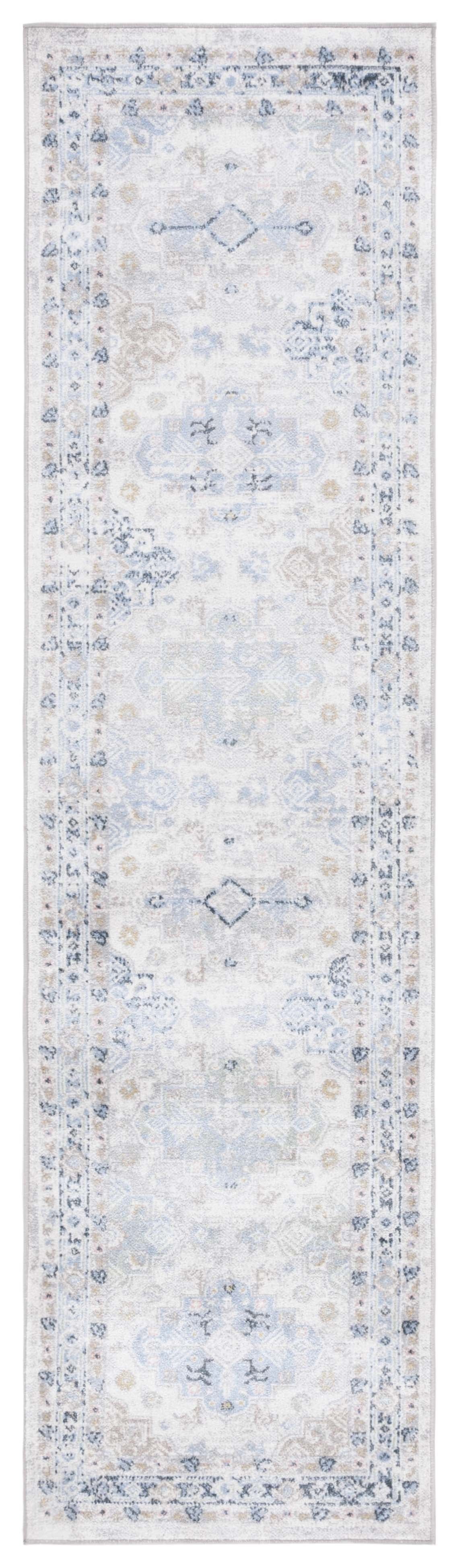 Gray and Blue Washable Flat Woven Runner Rug